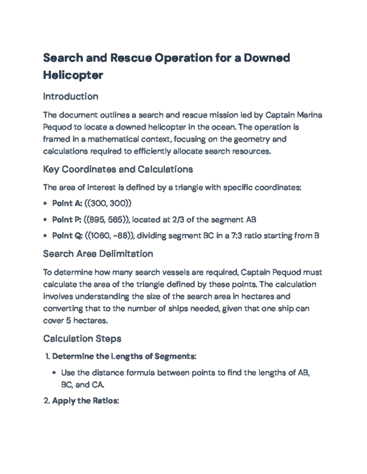 Search and Rescue Operation for a Downed Helicopter: A Geometric ...