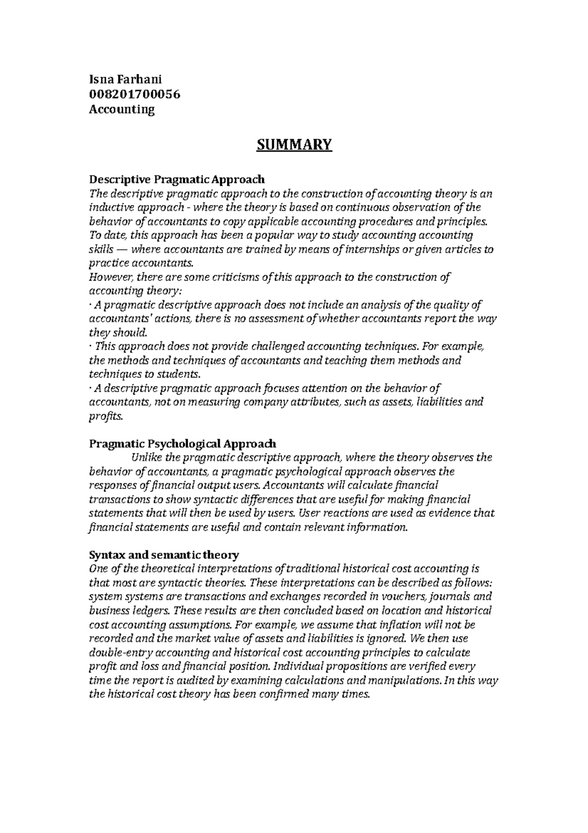 Accounting Theory Assignment 2 Analysis and Approaches - Studocu