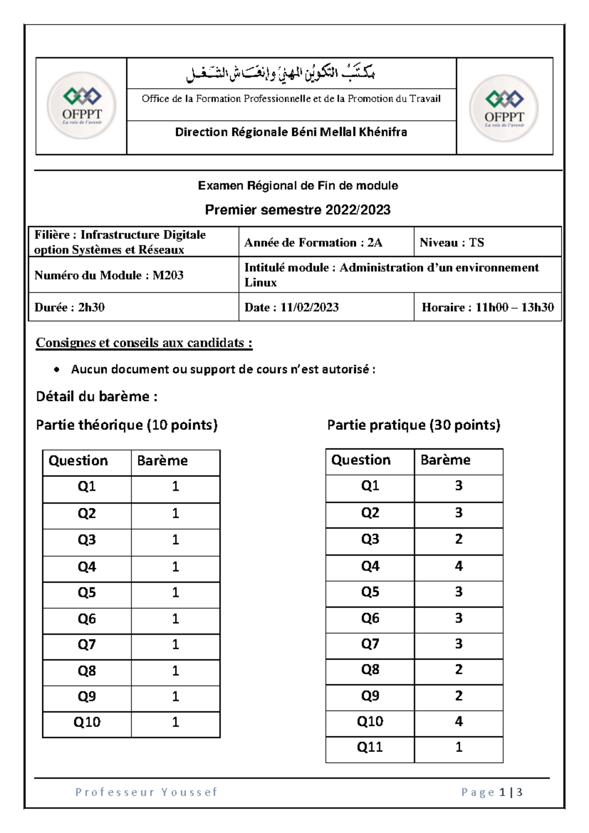 Examen Régional de Fin de Module en Admin. Linux - 2A TS 2022 - Studocu