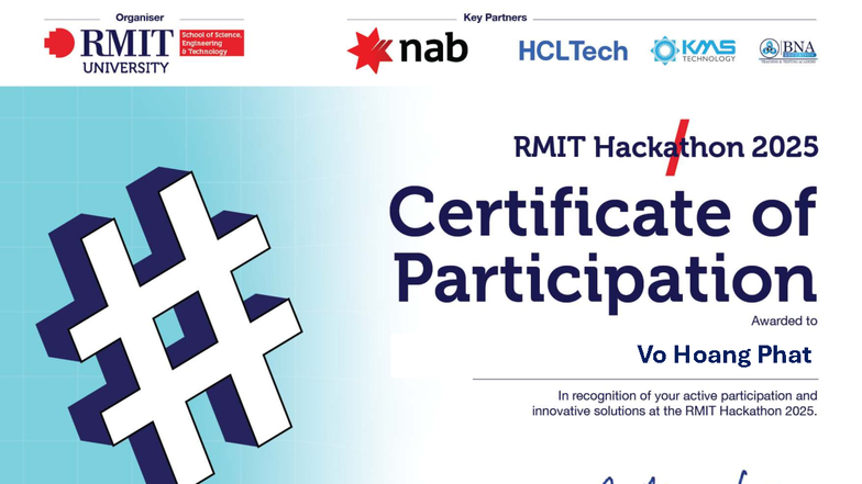 Certificate of Participation - RMIT Hackathon 2025 - Studocu