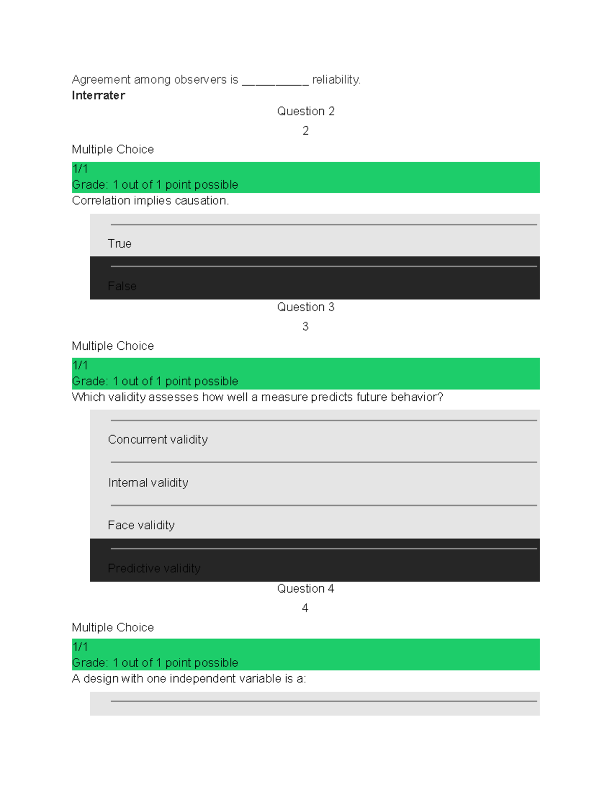 RM Quizzes: Interrater Reliability and Statistical Concepts - Studocu