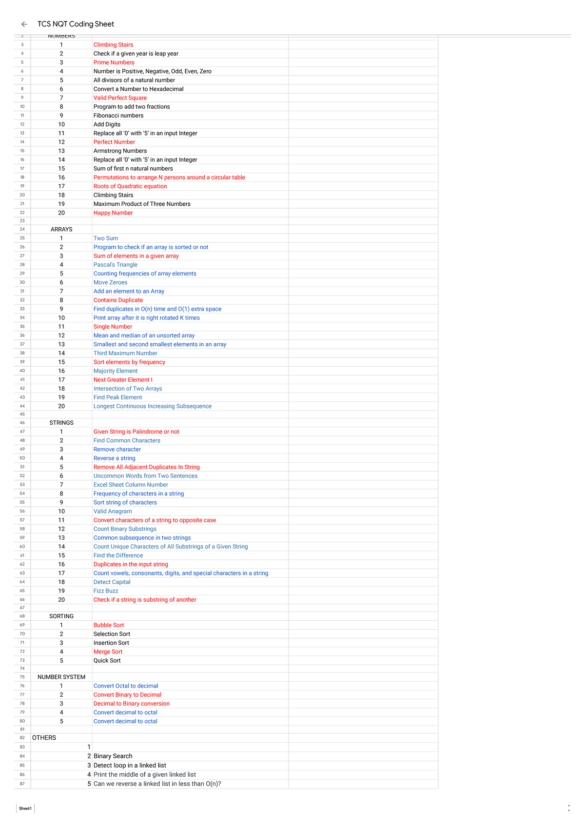 TCS NQT Coding Sheet: Key Problems and Solutions Guide - Studocu