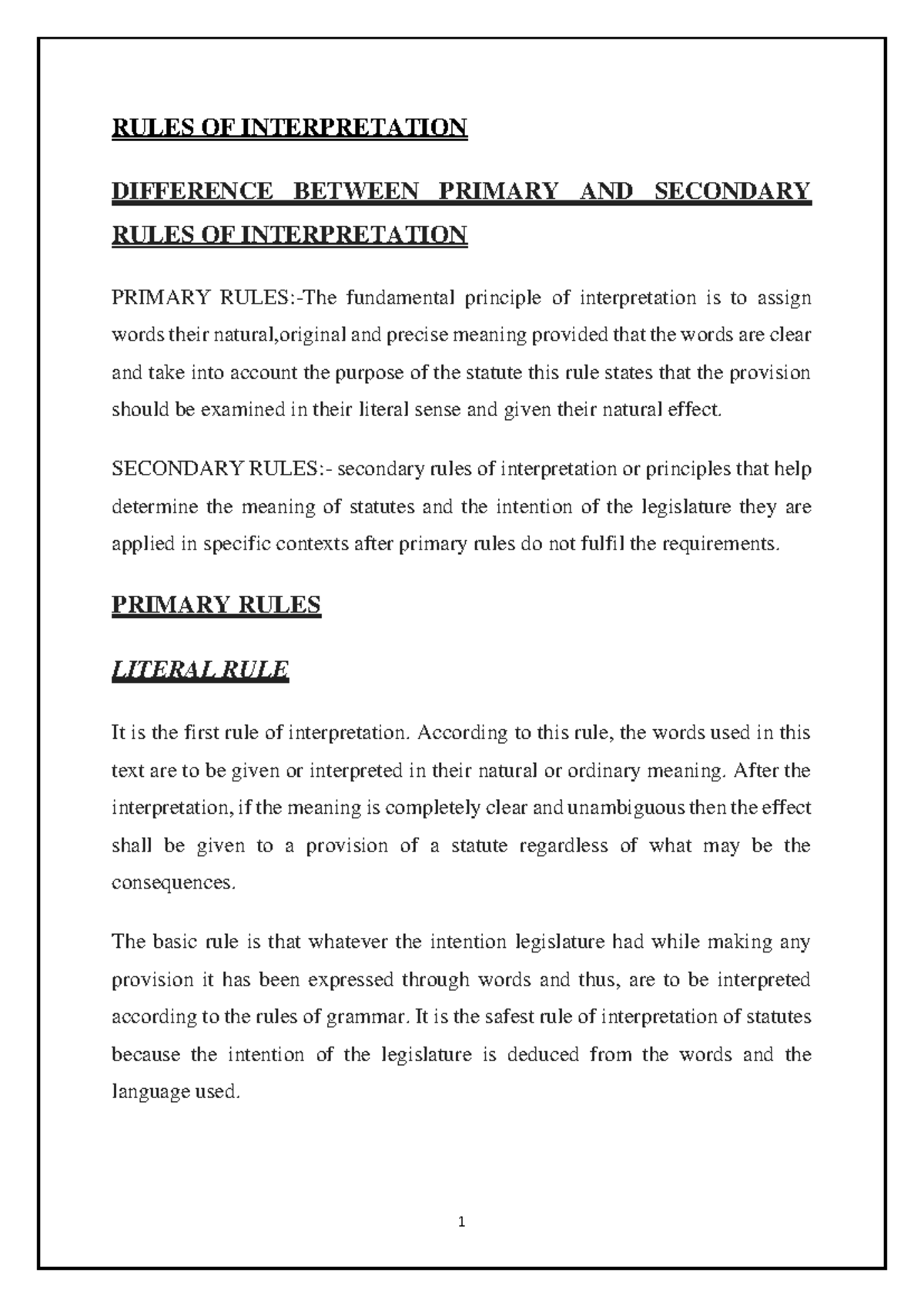 Course Study Notes: Statutory Interpretation Principles (Law 101) - Studocu