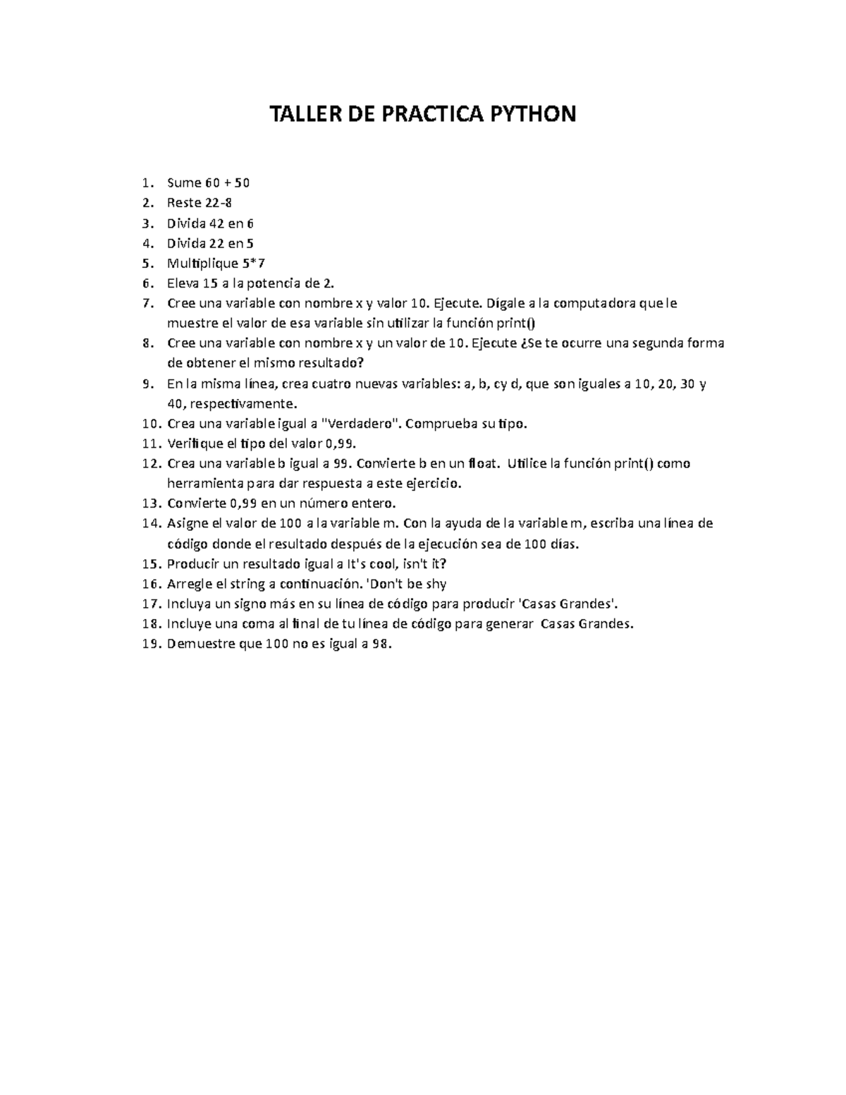 Taller de Práctica en Python - PYTHON 101 - Studocu
