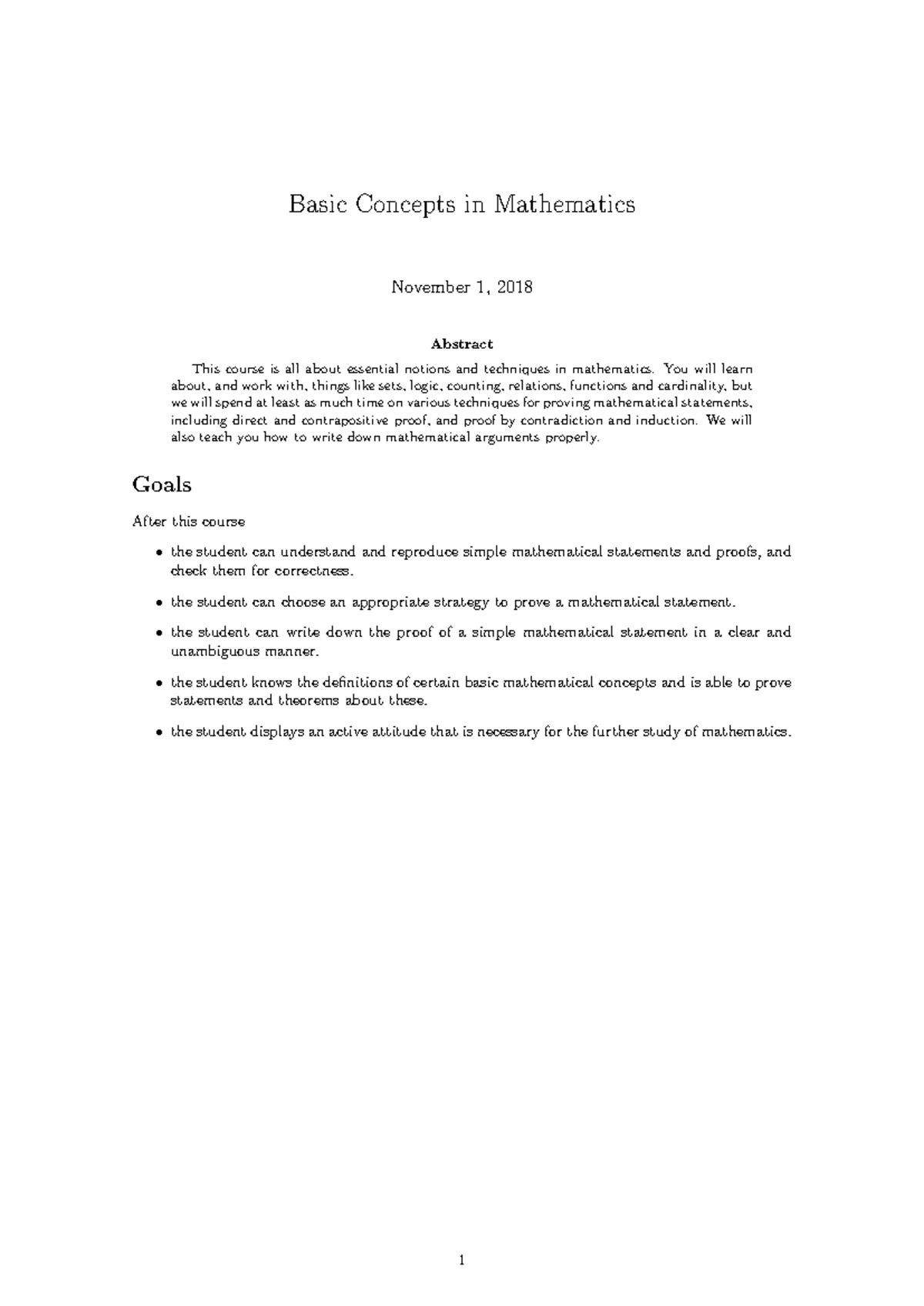 X_401104: Lecture Notes on Basic Concepts in Mathematics and Proof ...