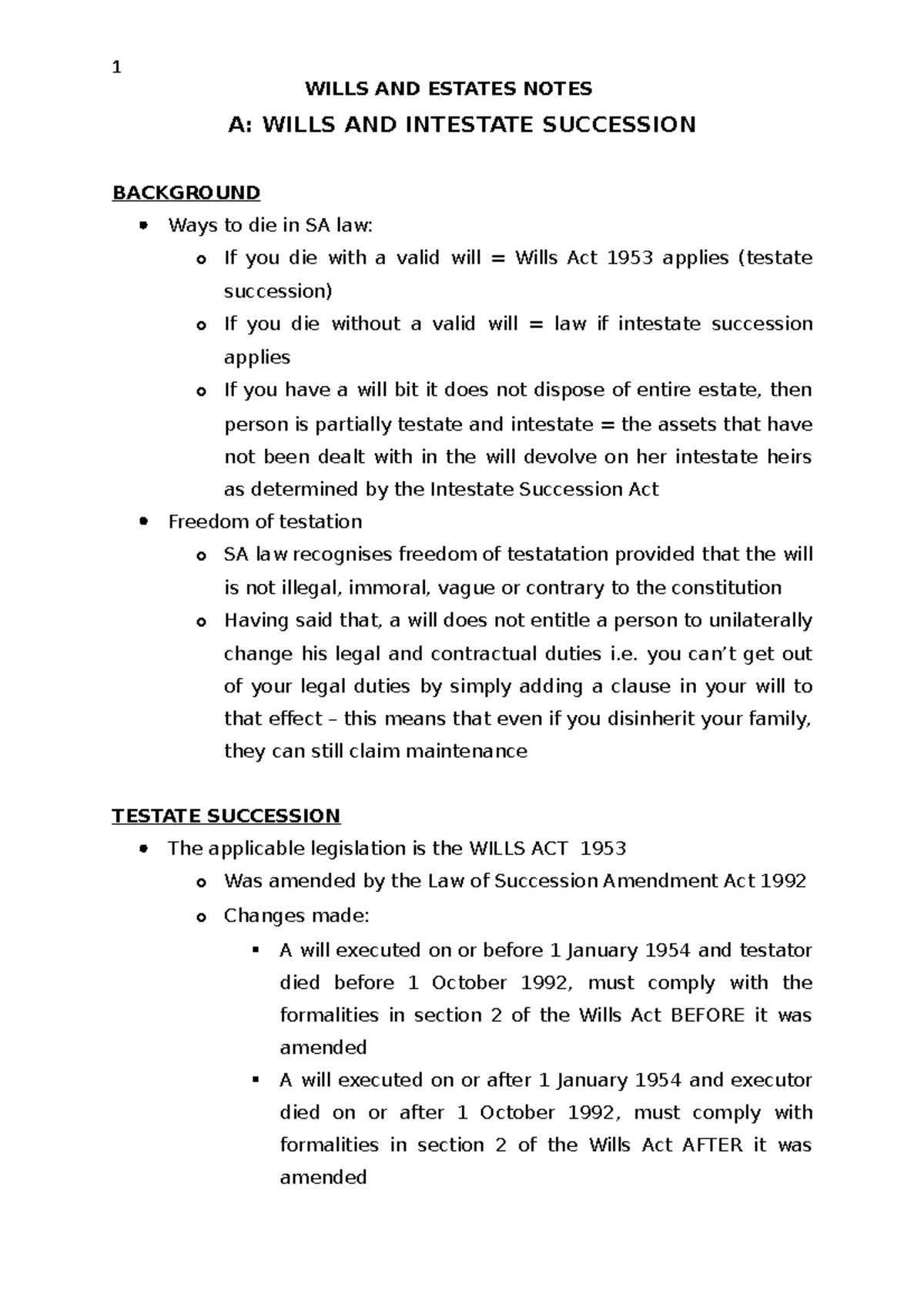 WET EXAM Supplementary Questions for Wills & Estates Module 3 - Mar ...