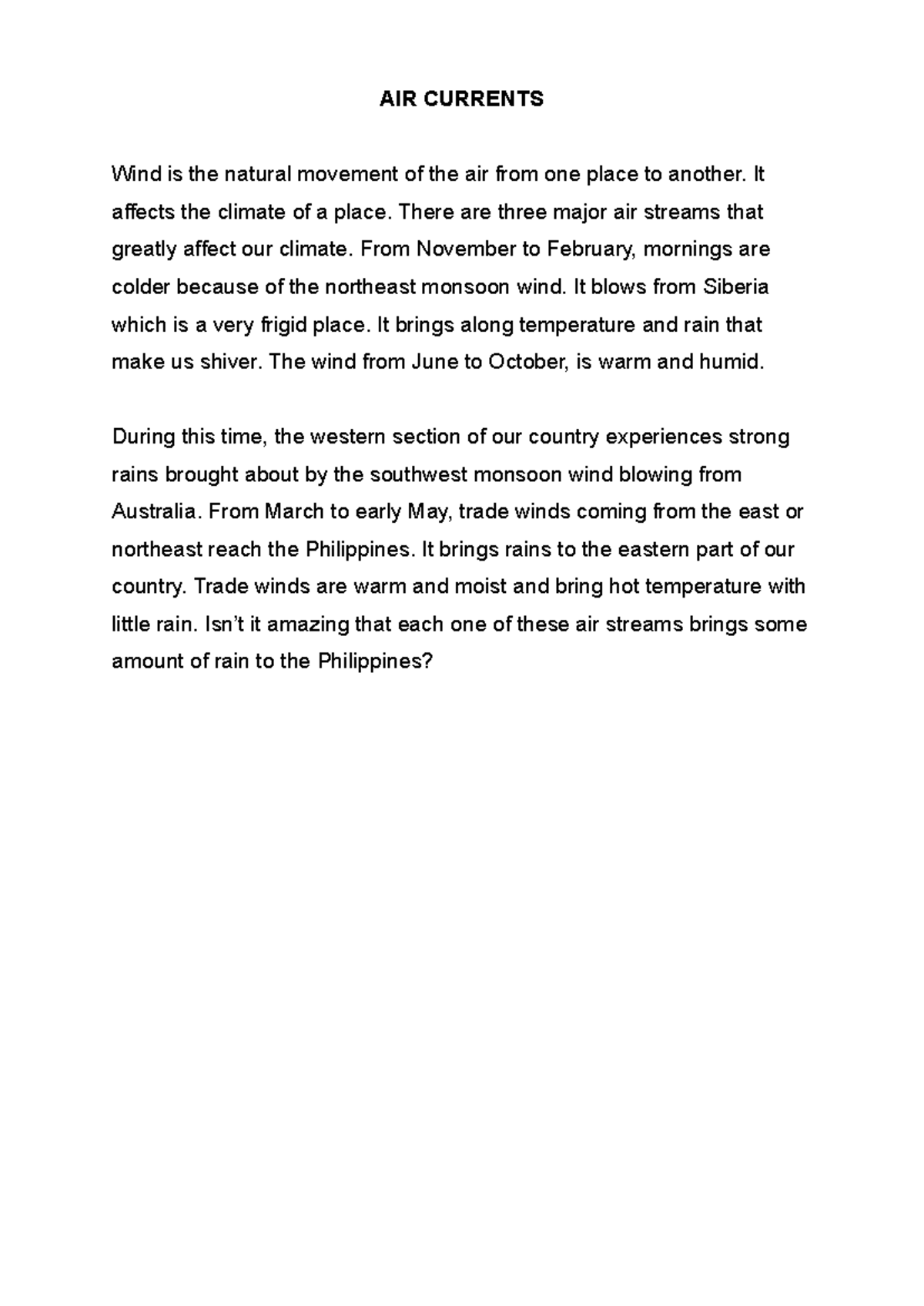 AIR Currents - Grade 8 Science Overview and Climate Impact - Studocu