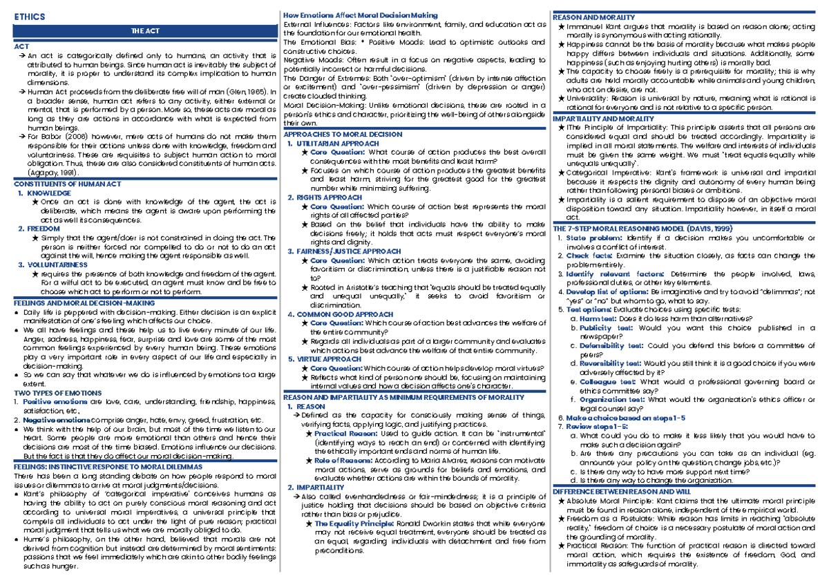 ETHICS 101: Finals Reviewer on Human Acts and Moral Decision Making ...