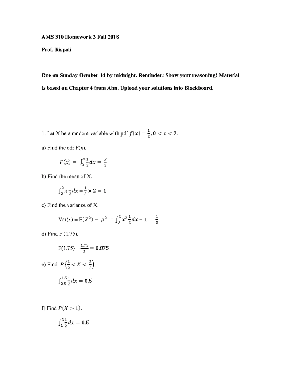 AMS 310 Summer 2025 Homework 1: Detailed Solutions and Steps - Studocu