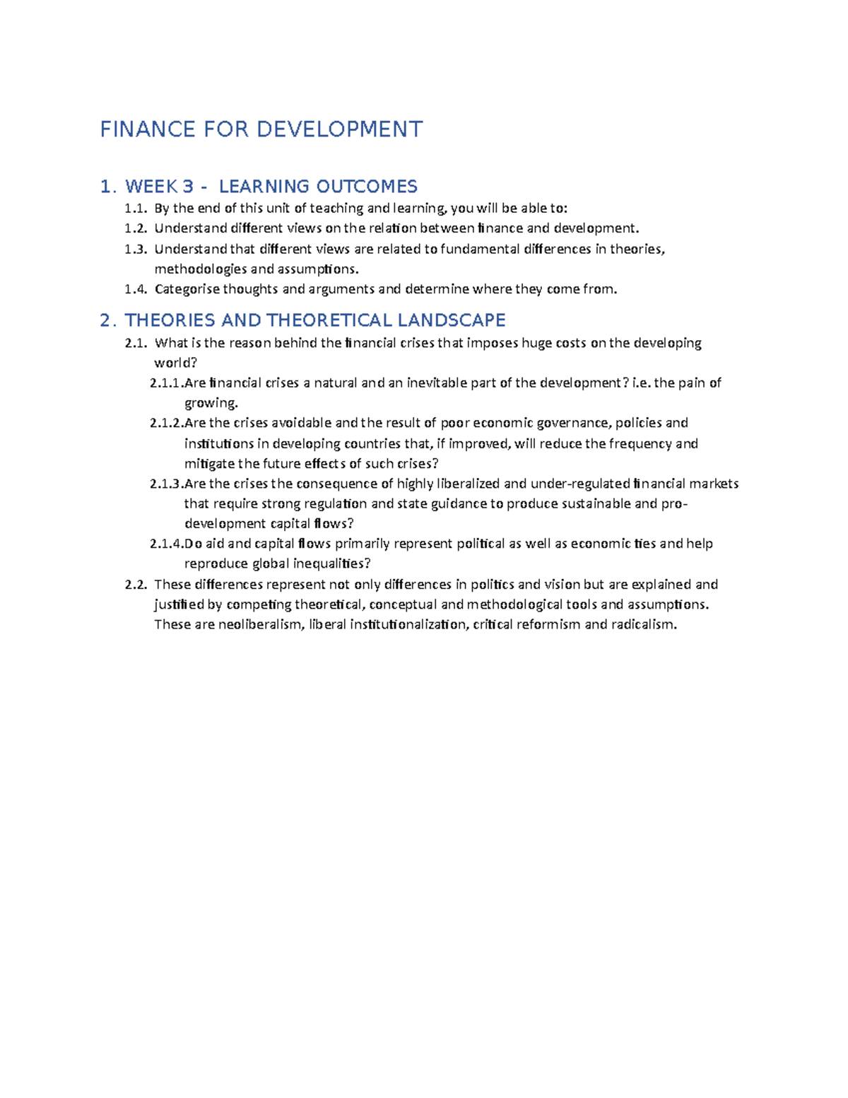 FIN 101: Week 3 Study Notes on Finance and Development Concepts - Studocu