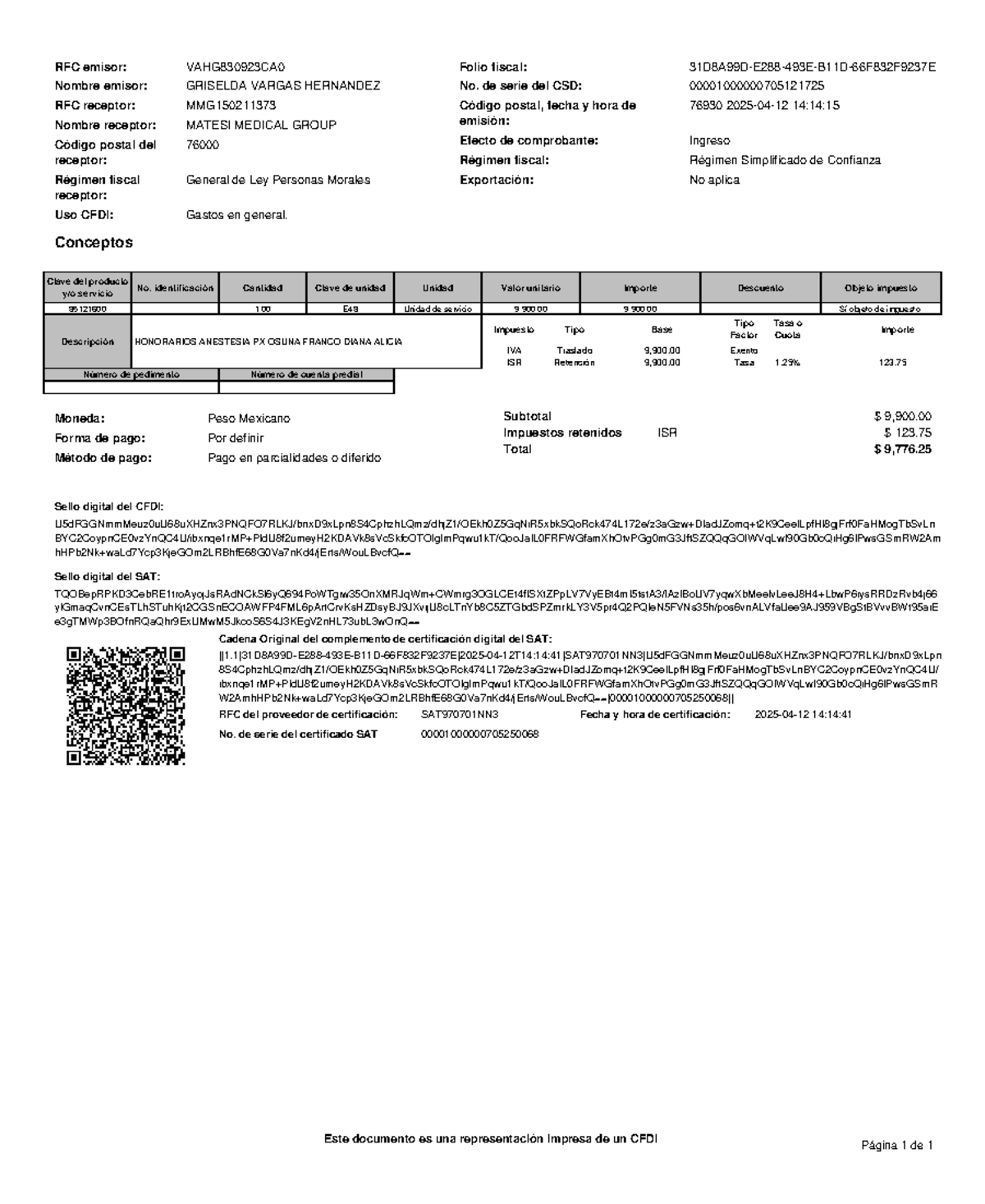 CFDI Representation: Invoice Details for Griselda Vargas Hernandez ...