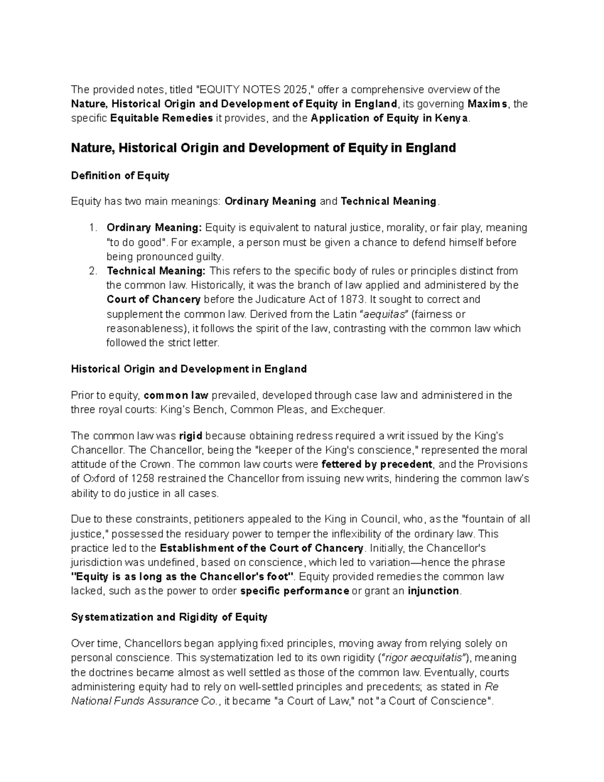 Equity Notes 2025: Overview of Historical Development & Remedies - Studocu