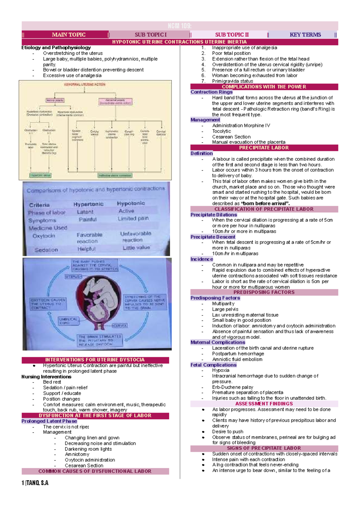 NCM 109: Uterine Dystocia and Precipitate Labor Overview - Studocu