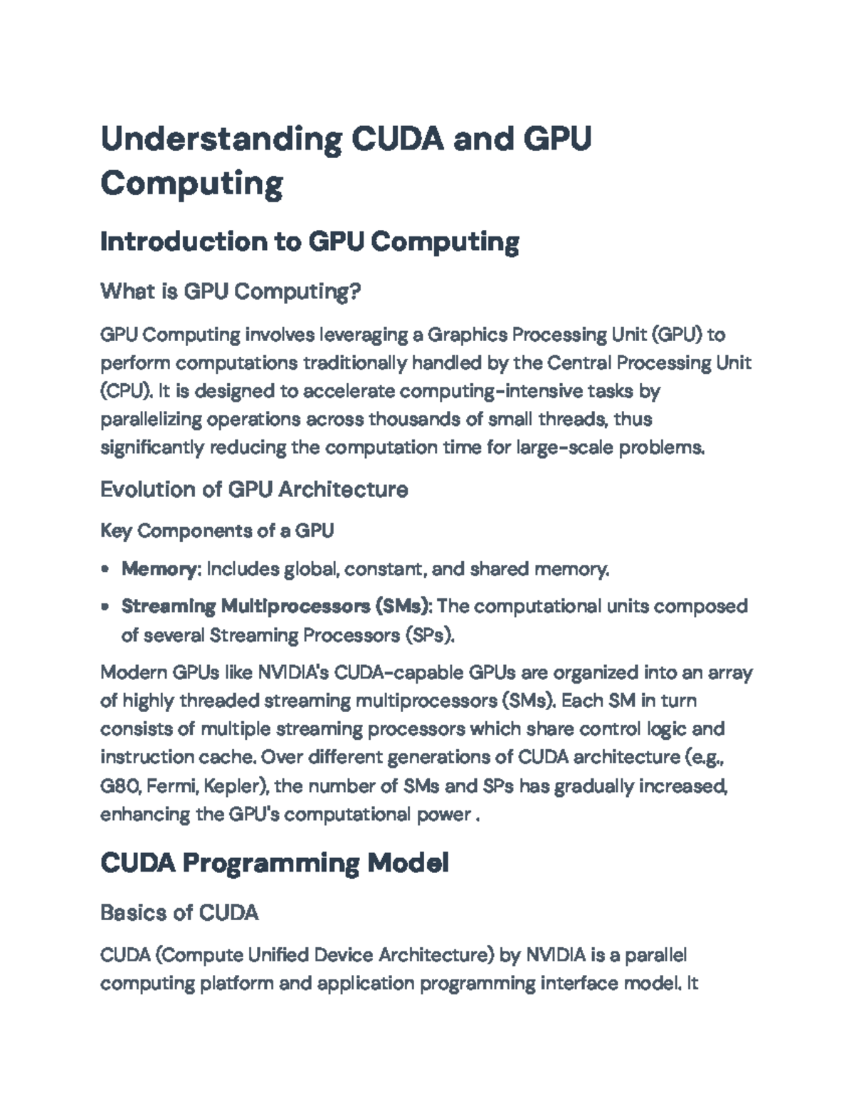 CUDA and GPU Computing Overview: Architecture, Programming ...