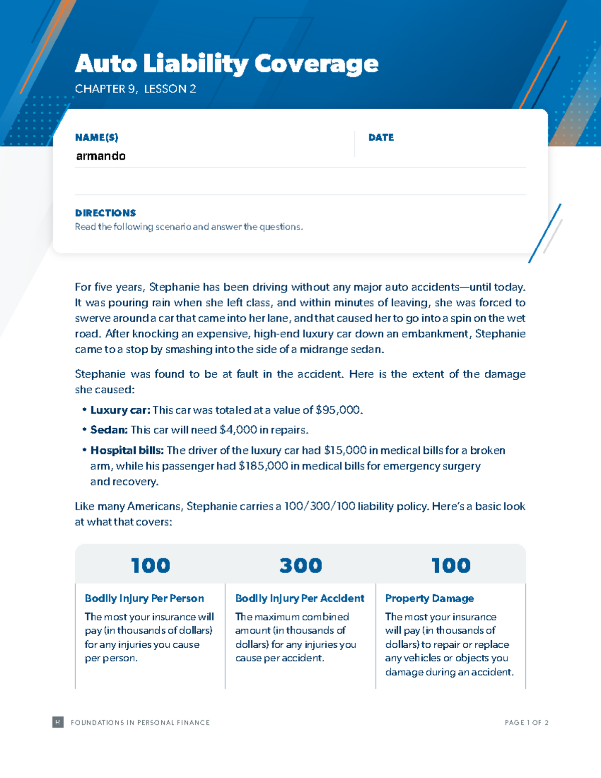 Act ch09 l02 english - its a worksheet - FO U N DAT I O N S IN PERSONAL ...