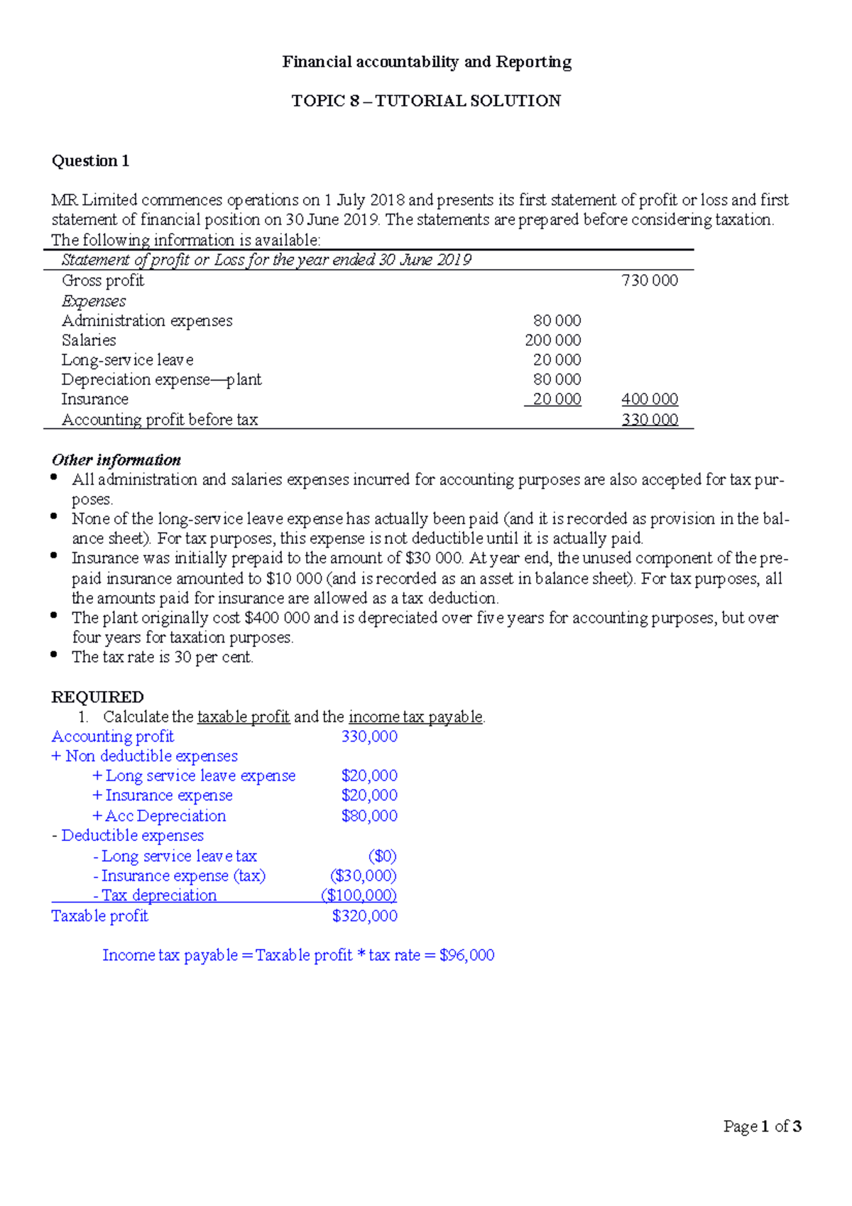 Financial Accountability & Reporting: Tutorial 8 Solutions (Rev) - Studocu