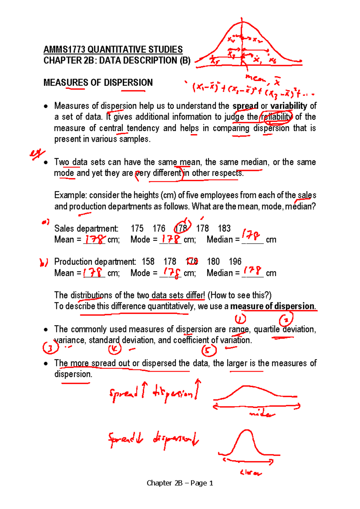 AMMS1773 QUANTITATIVE STUDIES CHAPTER 2B: MEASURES OF DISPERSION - Studocu