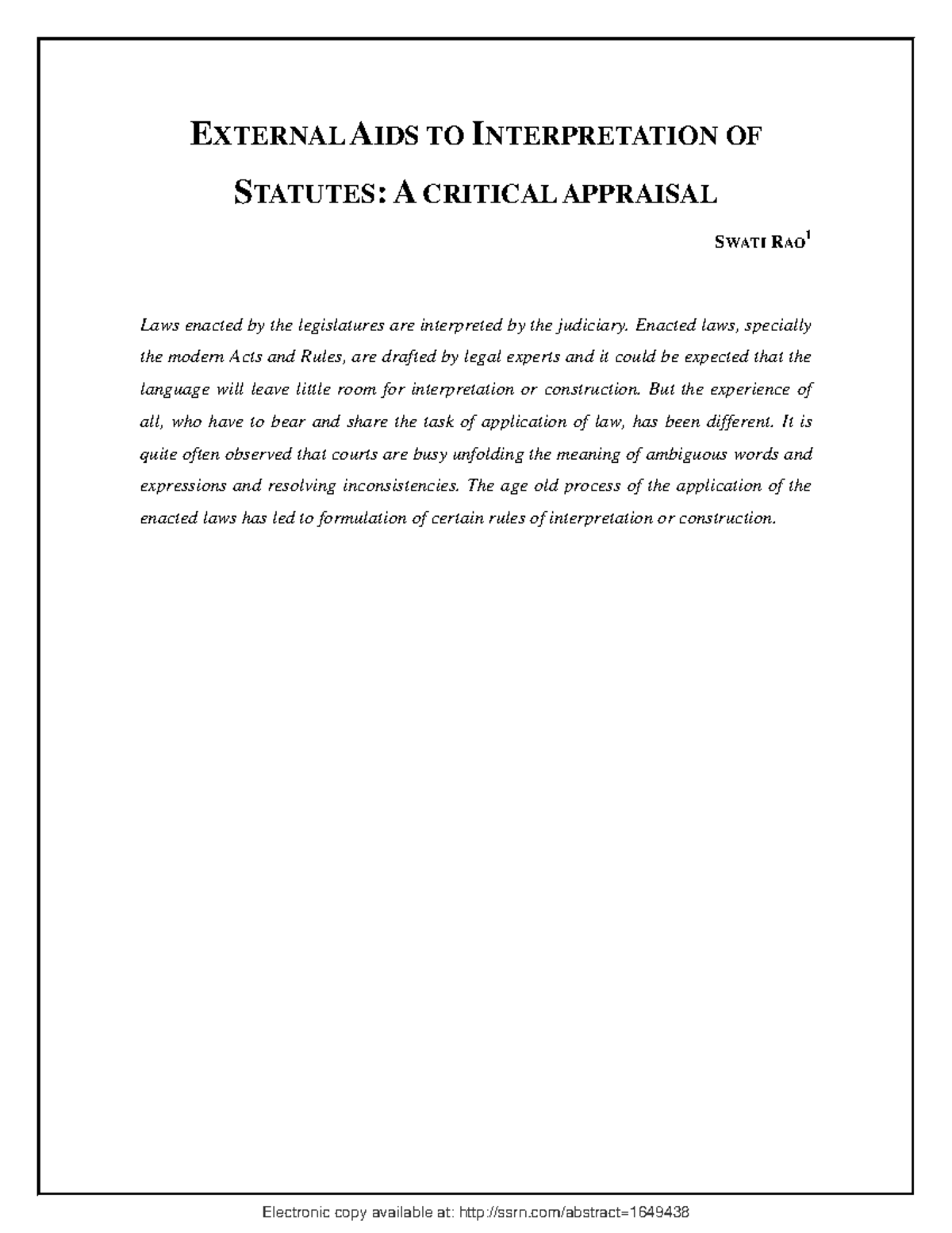 External Aids to Statutory Interpretation: A Critical Analysis (LAW 101 ...