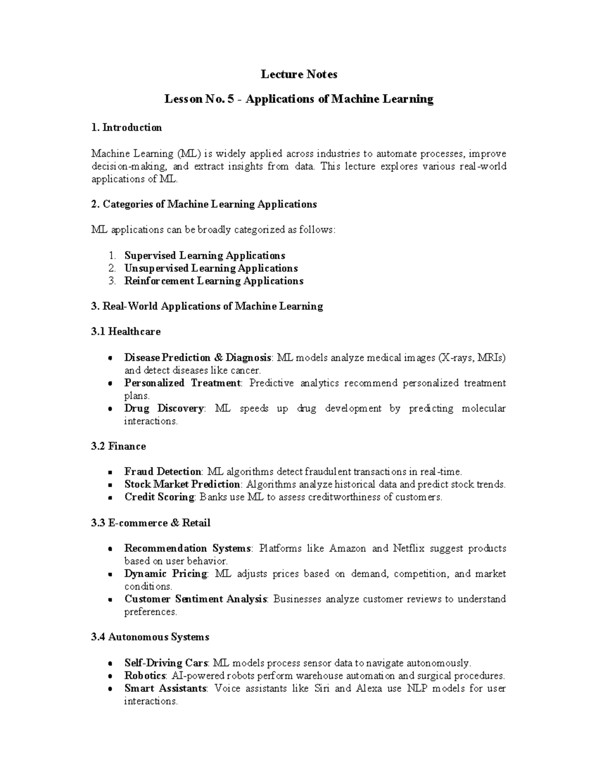 L Notes 5 - Applications of Machine Learning in Various Fields - Studocu