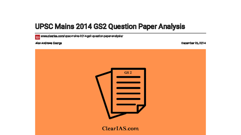 UPSC Mains 2014 GS2 Question Paper Analysis: Insights & Trends - Studocu