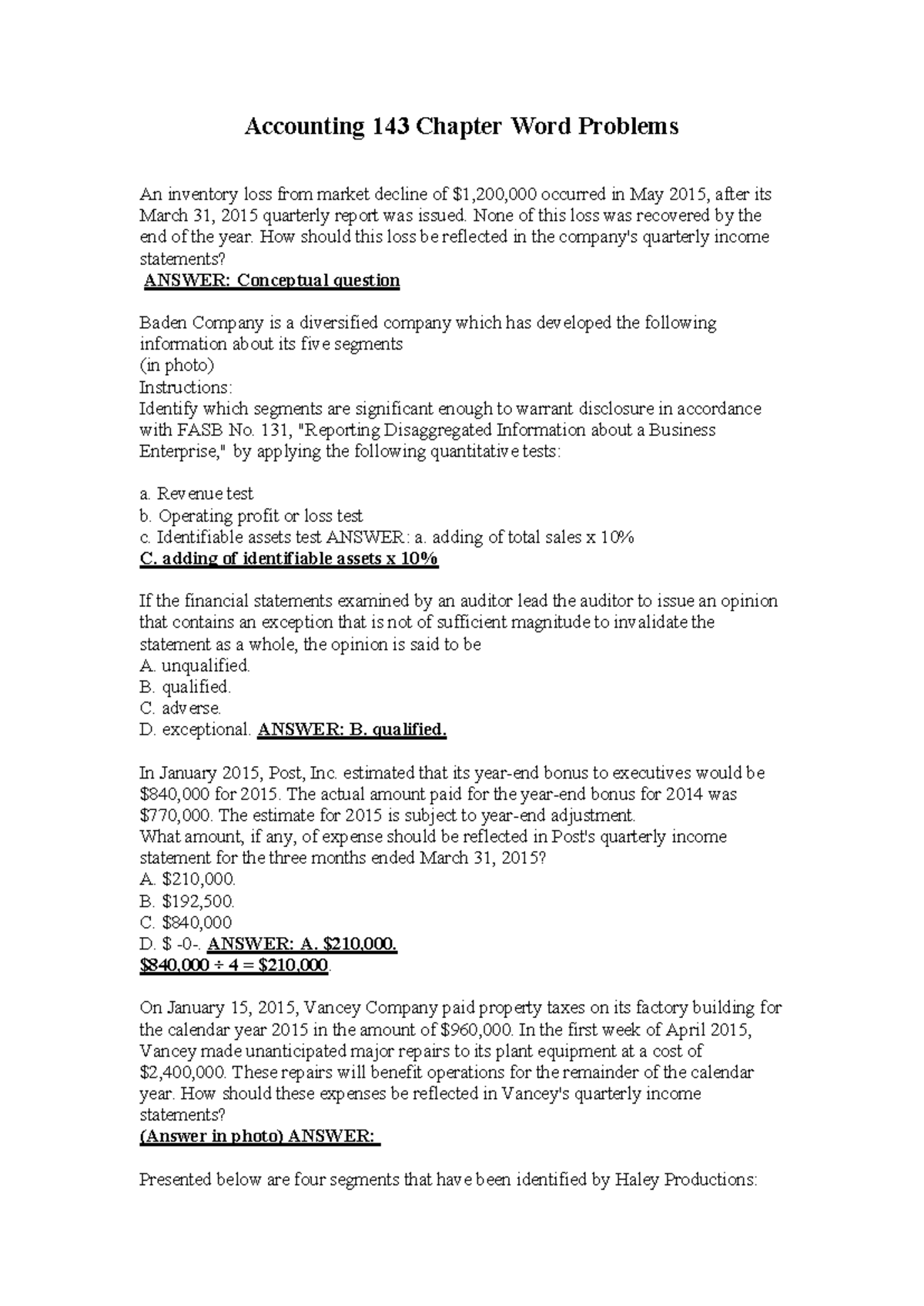 Revenue Word Problems