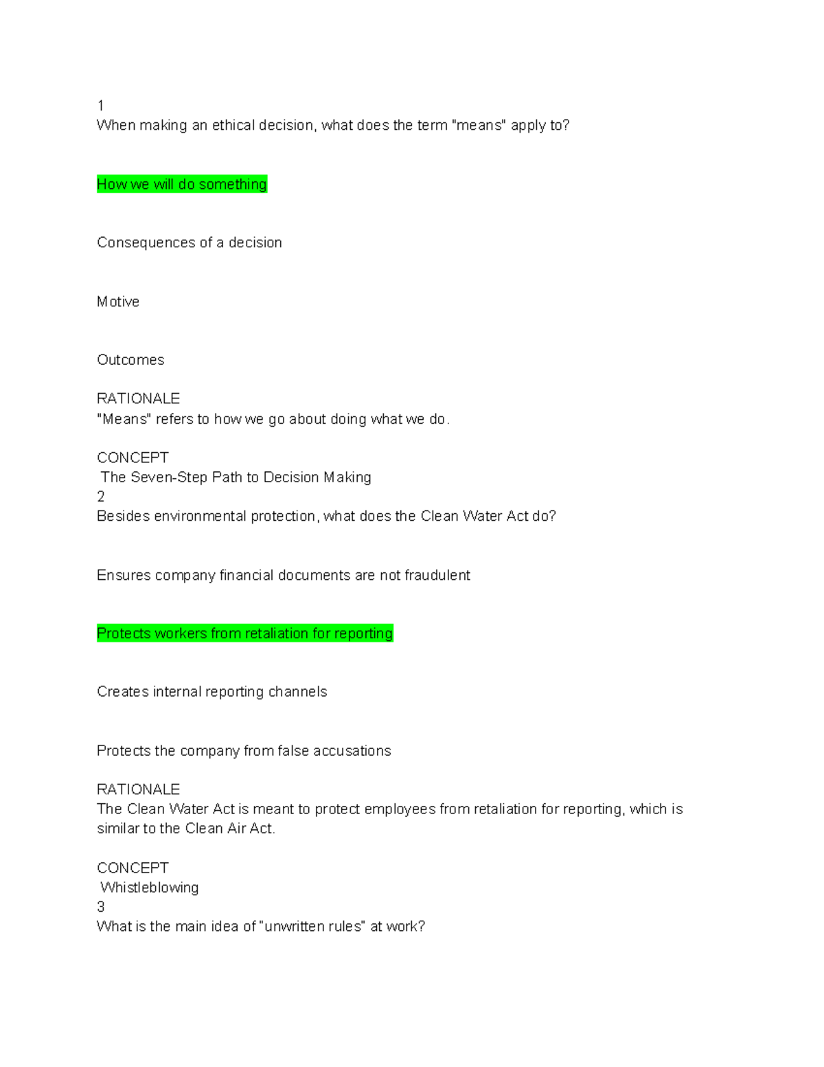 BUS 402: Business Ethics Final Exam Study Notes on Decision Making ...
