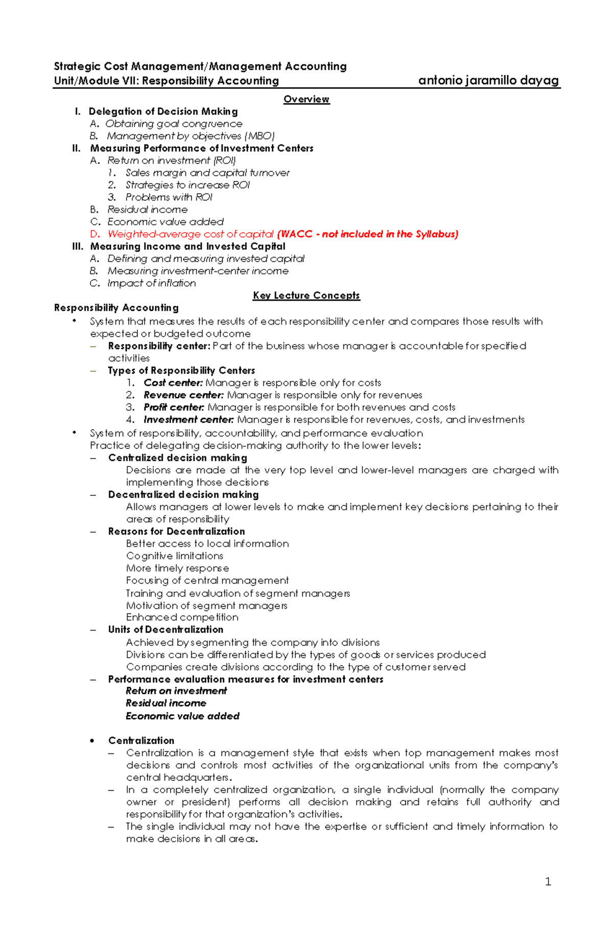 Strategic Cost Accounting VII: Responsibility Accounting Overview - Studocu