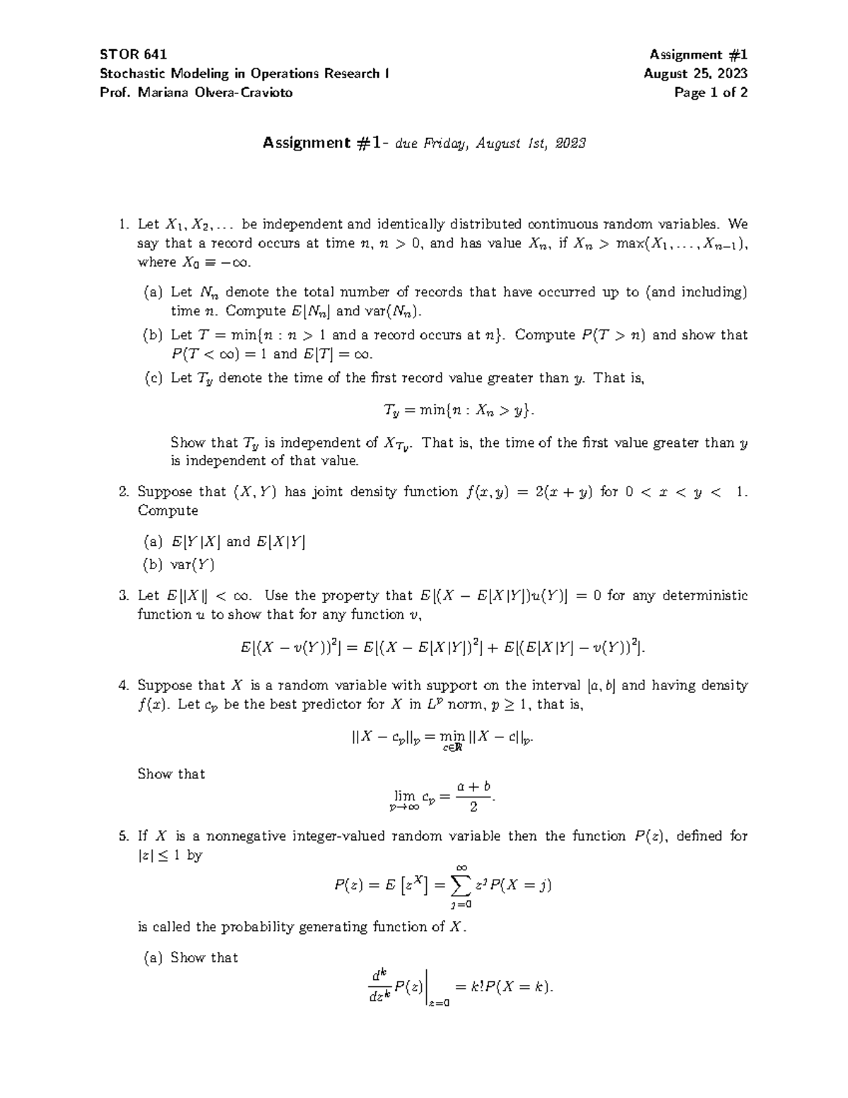STOR 641 - Homework 1: Stochastic Modeling Assignment Details - Studocu