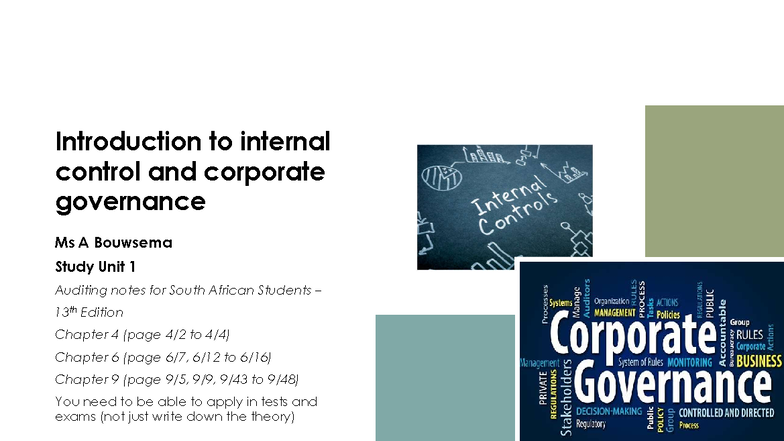 SU 1 - Intro to Internal Control & Corporate Governance Notes - Studocu