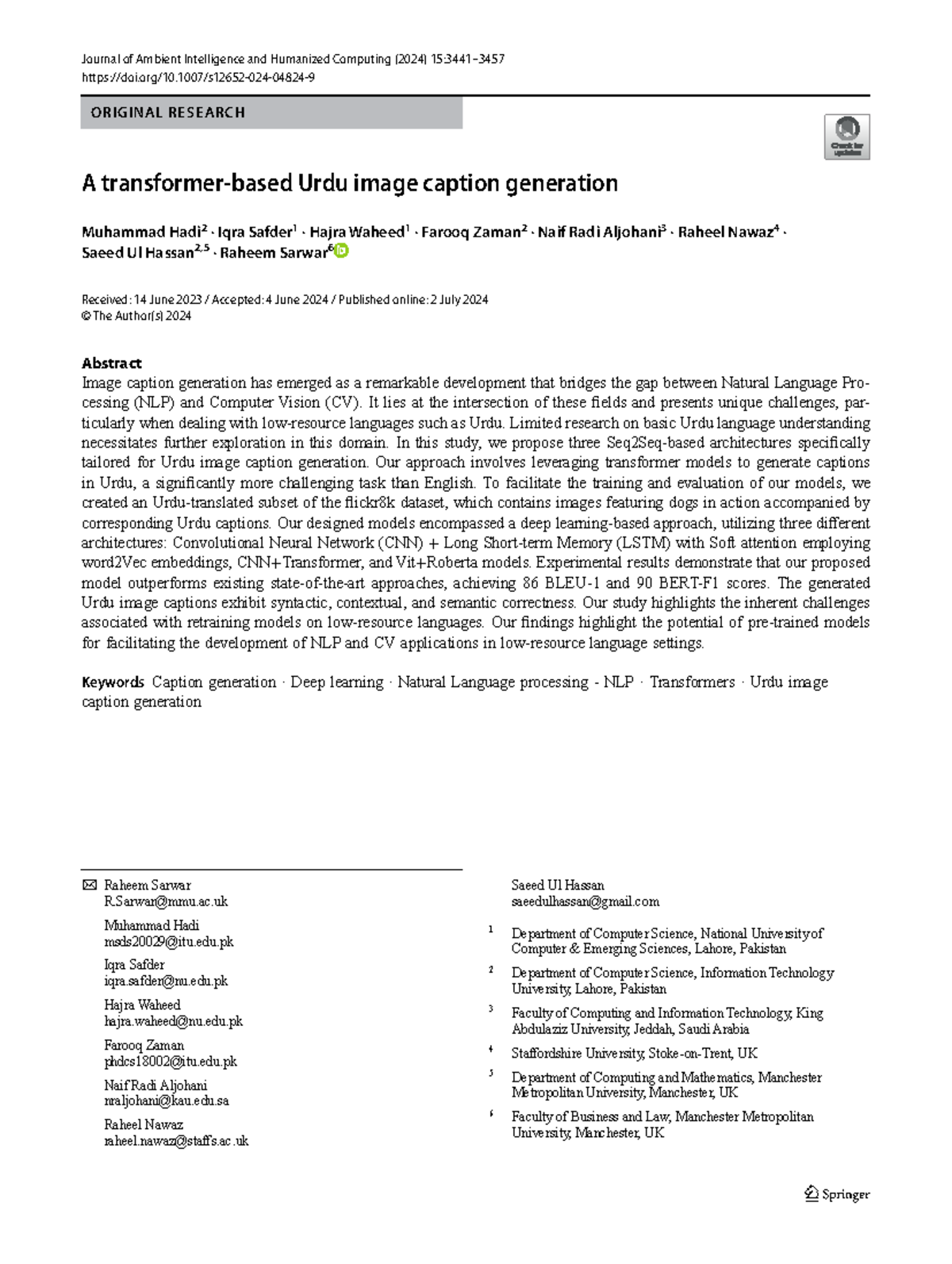 Urdu Image Caption Generation Using Deep Learning Architectures - Studocu