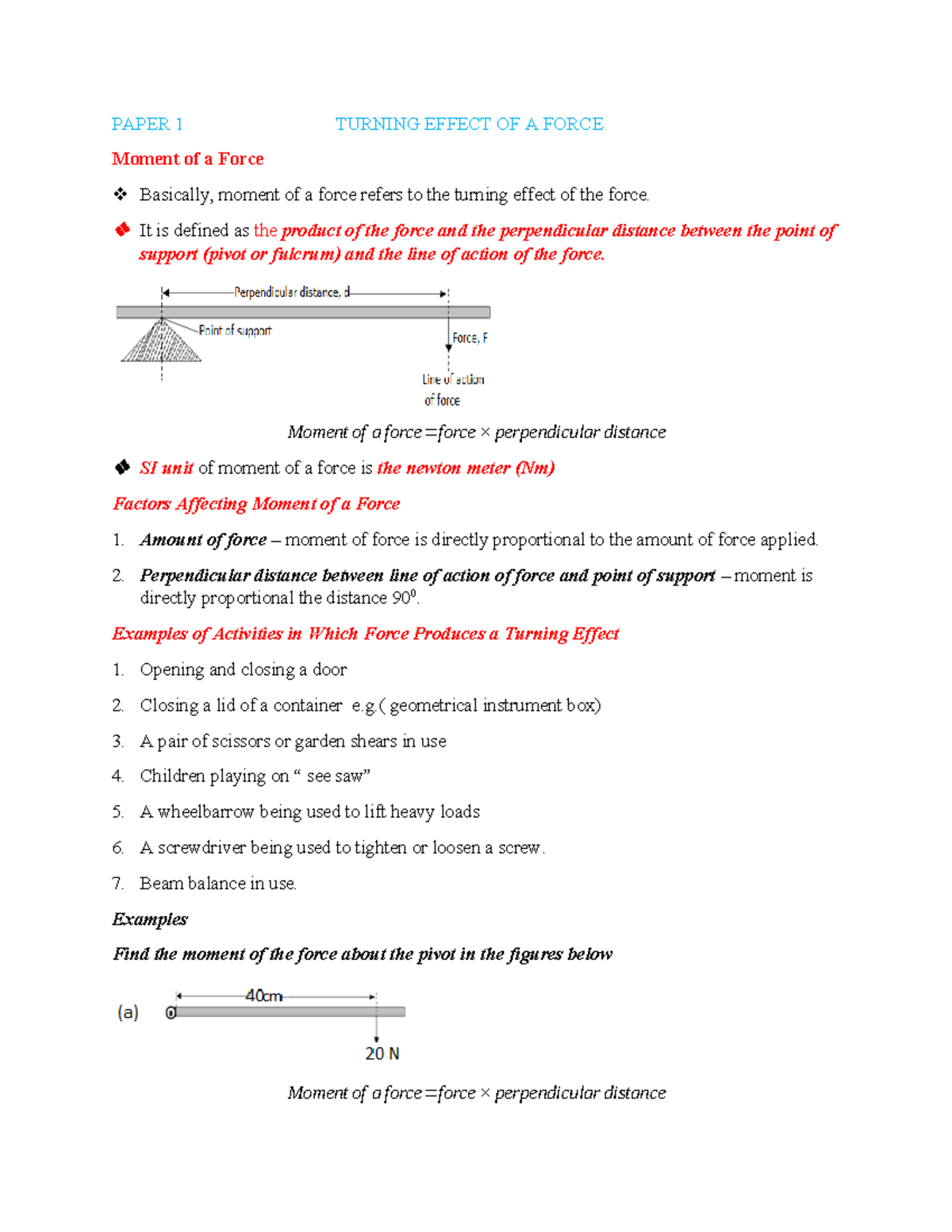 3. Understanding the Turning Effect of a Force in Physics - Studocu