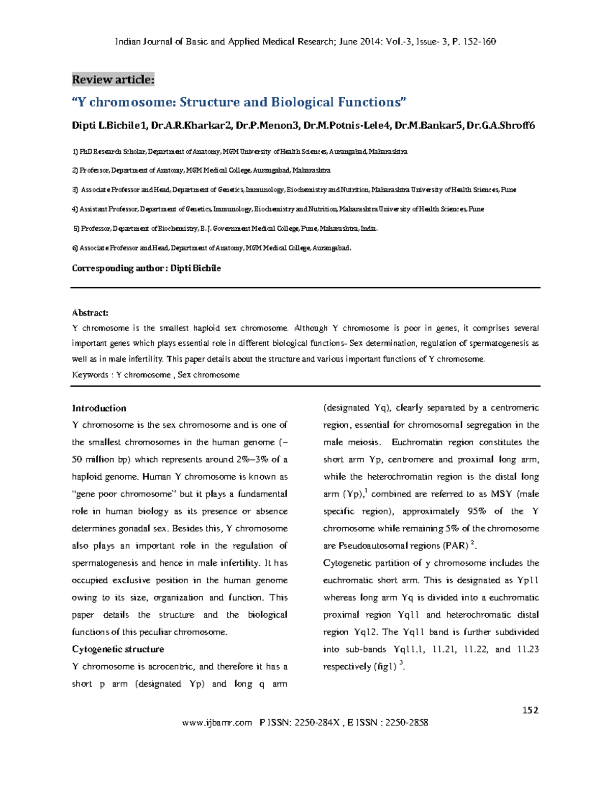 Y Chromosome: Structure and Biological Functions - Review Article (June ...