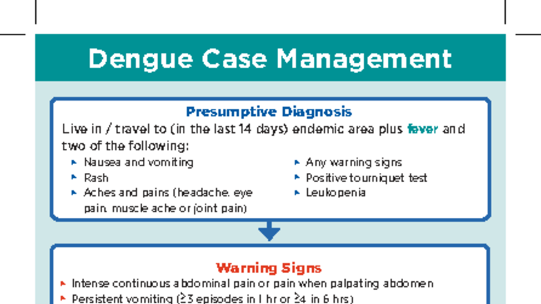 Dengue Case Management Guidelines: Diagnosis & Treatment (CDC) - Studocu