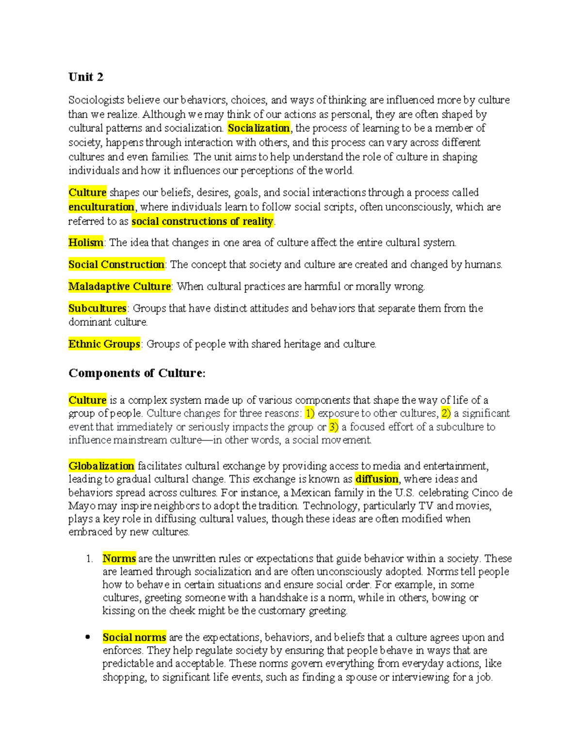 C273 Unit 2 Sociology - The Influence of Culture on Behavior and ...