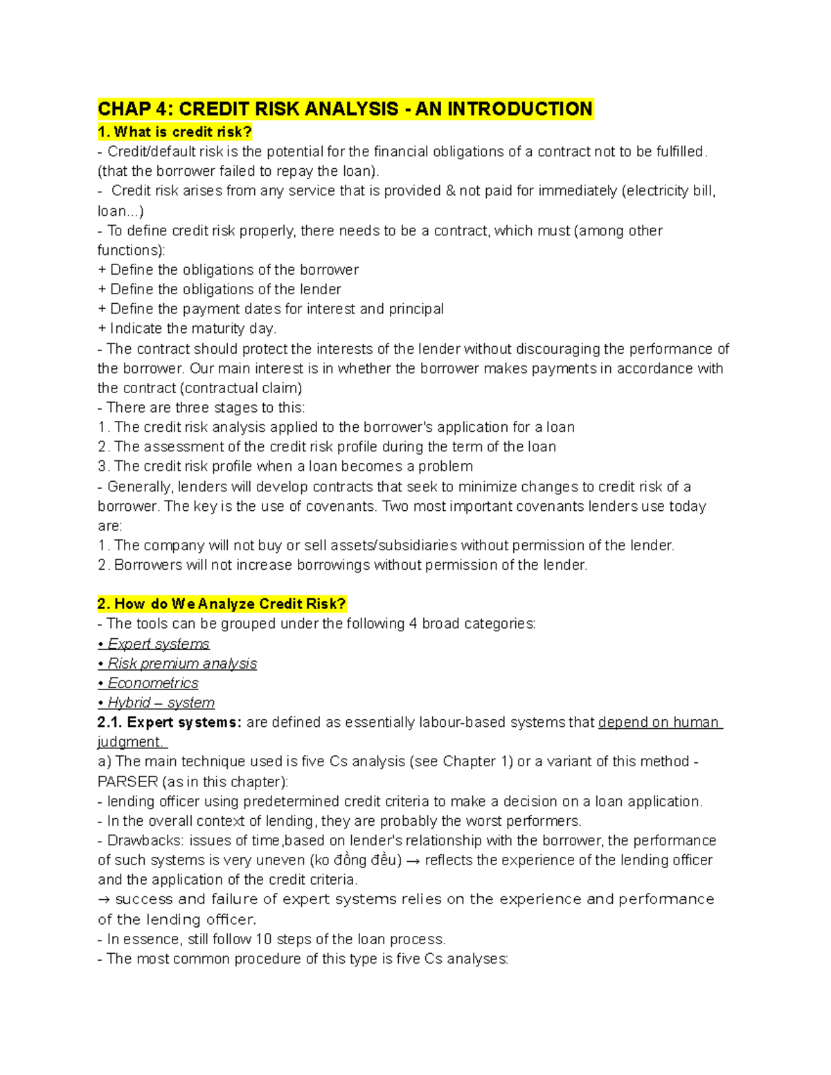 CLM LEC 4 CHAP 4 TA - CLM LEC 4 CHAP 4 TA - CLM - CHAP 4: CREDIT RISK ...