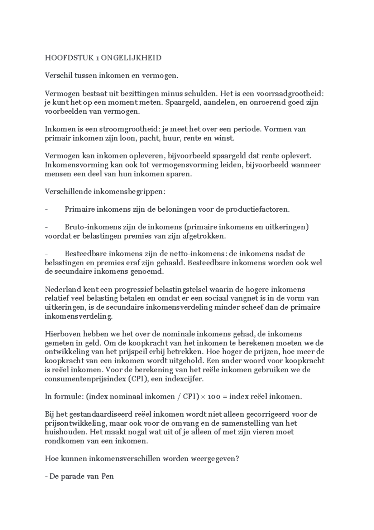 H1: Inkomens- en Vermogensongelijkheid - Een Analyse - Studeersnel