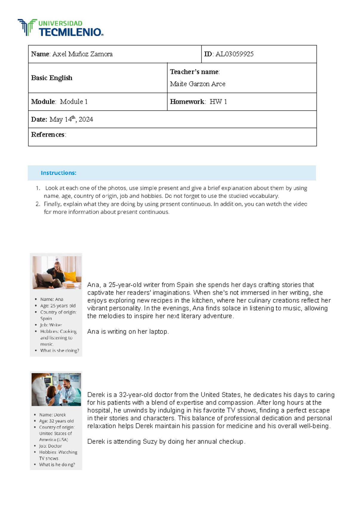 Basic English Module 1 Homework: HW 1 by Axel Muñoz Zamora - Studocu