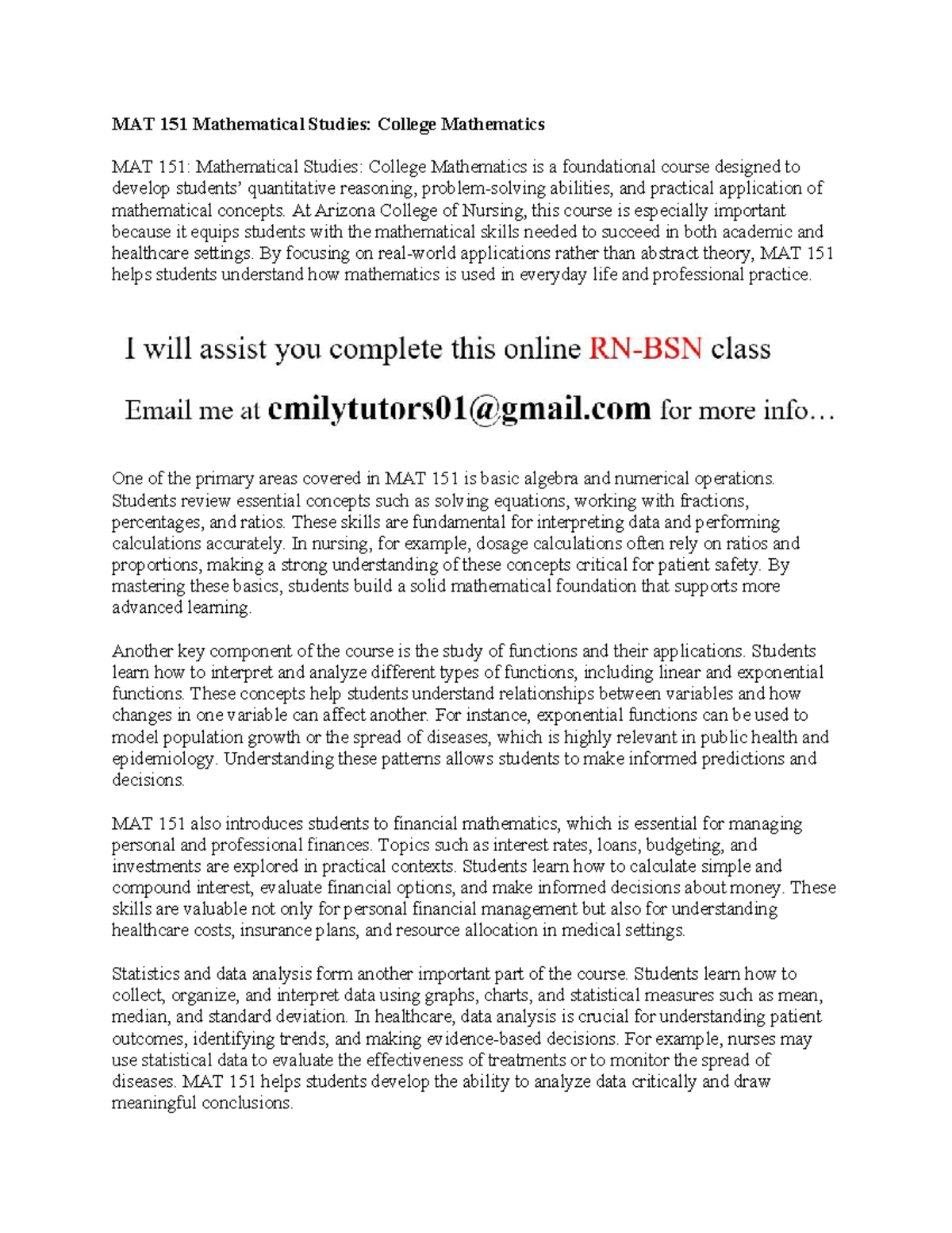 MAT 151 Final Exam Study Guide: College Mathematics Concepts - Studocu