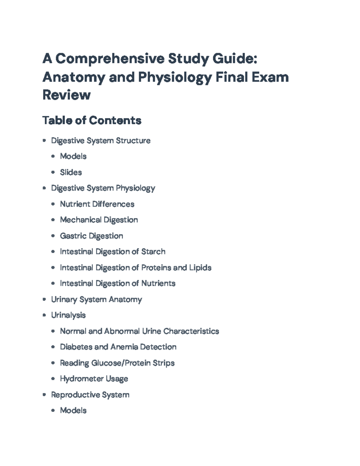 Anatomy and Physiology Final Exam Study Guide Overview - A ...