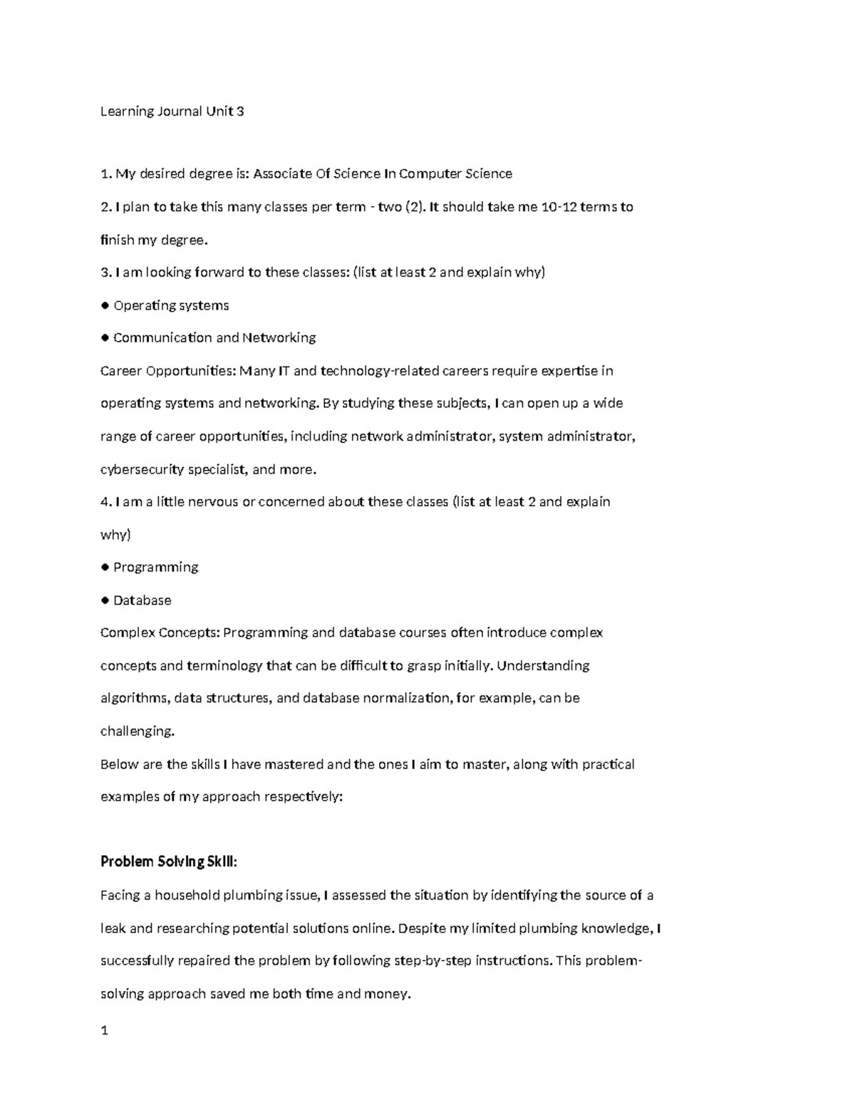 Learning Journal Unit 3: Career Path in Computer Science - Studocu