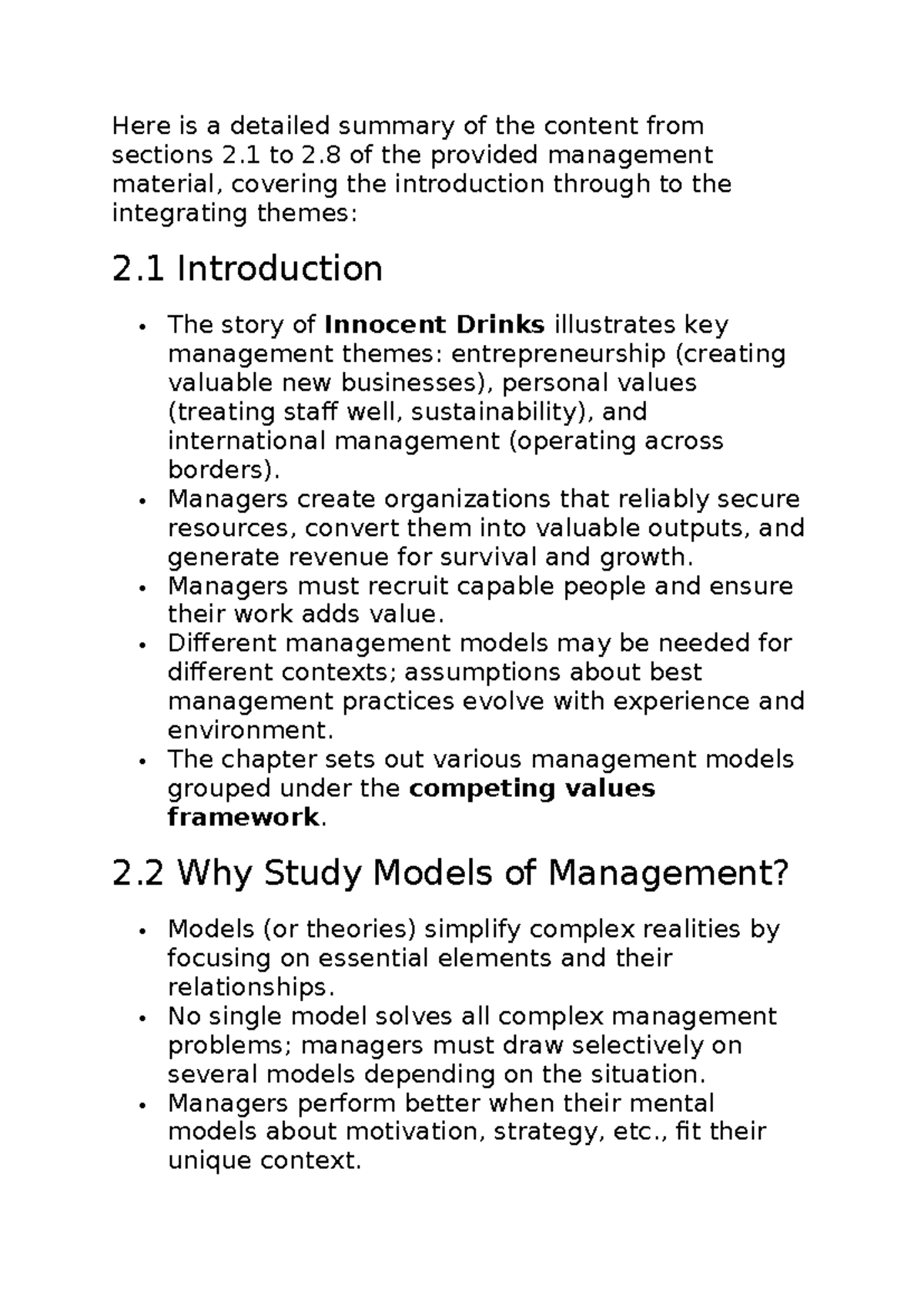 Management Models Overview: Key Themes from Chapter 2 (MGT 101) - Studocu
