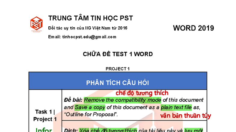 Hướng Dẫn Chữa Đề Thi Thử MOS Word 2019 Số 1 - PST - Studocu