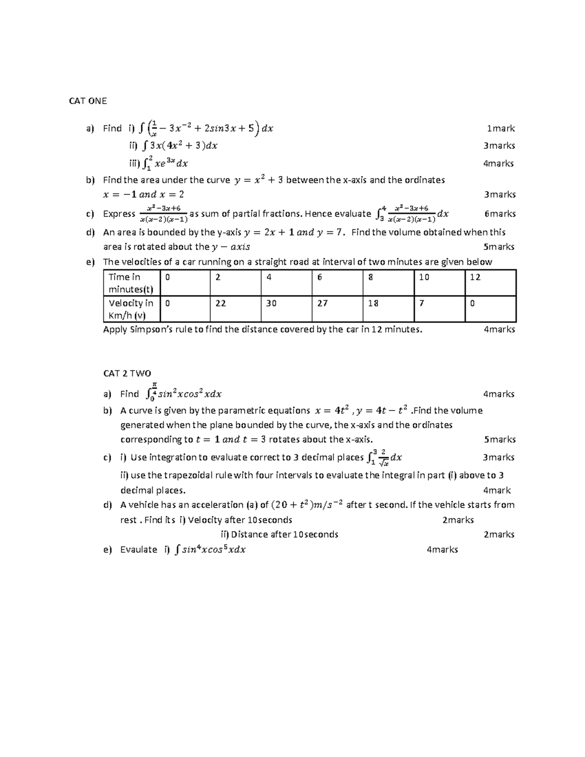 MAT 104 Calculus 2 CAT Exam Questions and Solutions - Studocu