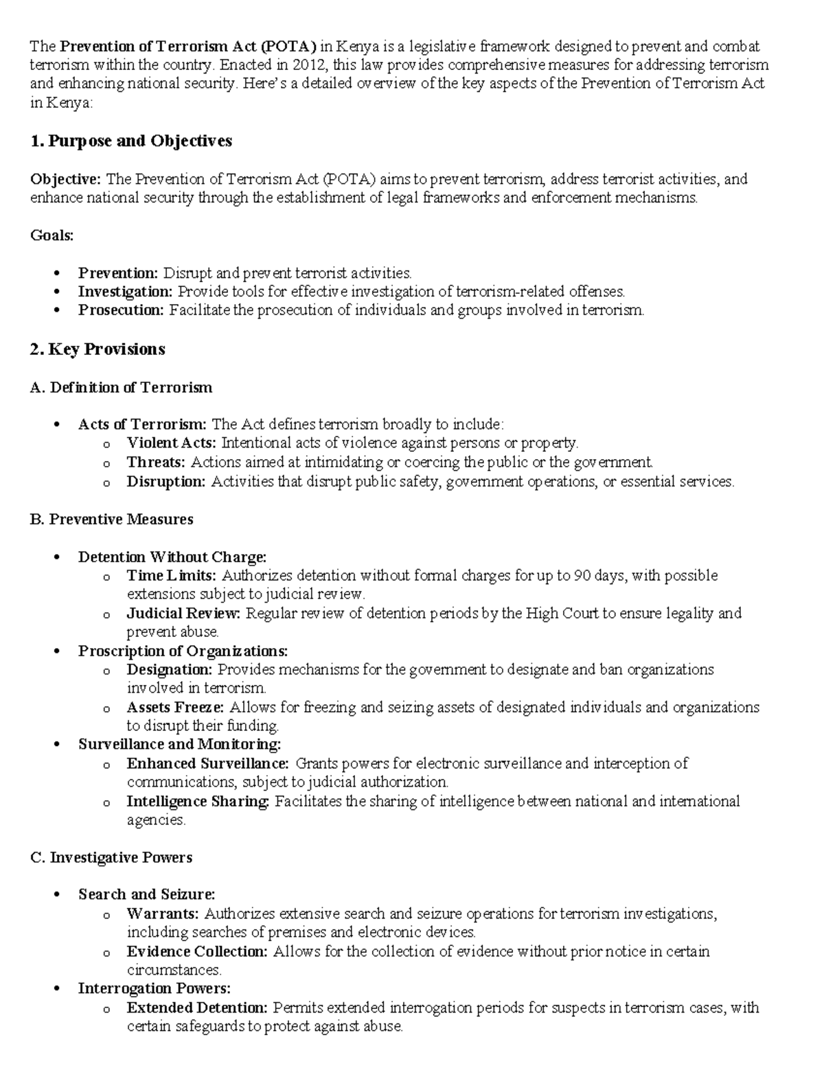 Overview of the Prevention of Terrorism Act (POTA) in Kenya - Studocu