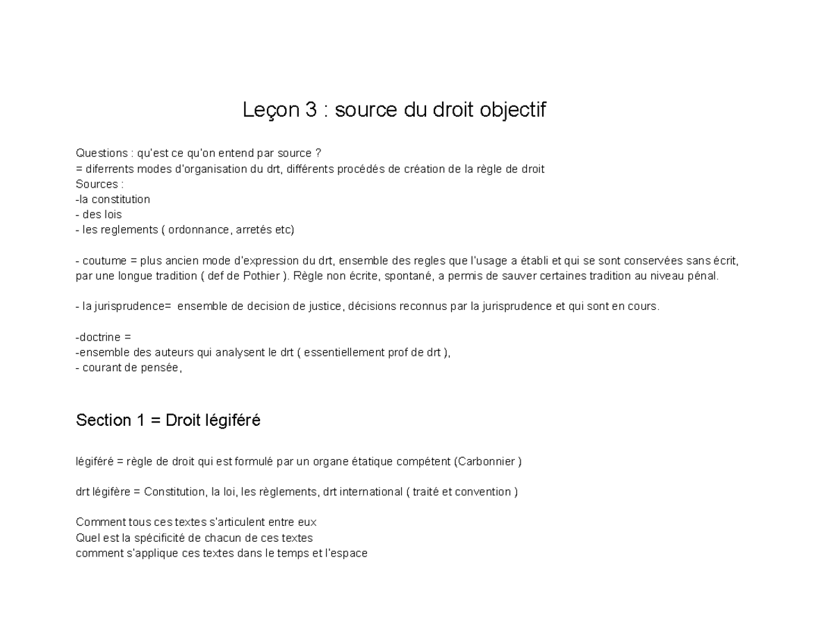 Cours 4 : Sources du Droit Objectif et Hiérarchie des Normes - Studocu