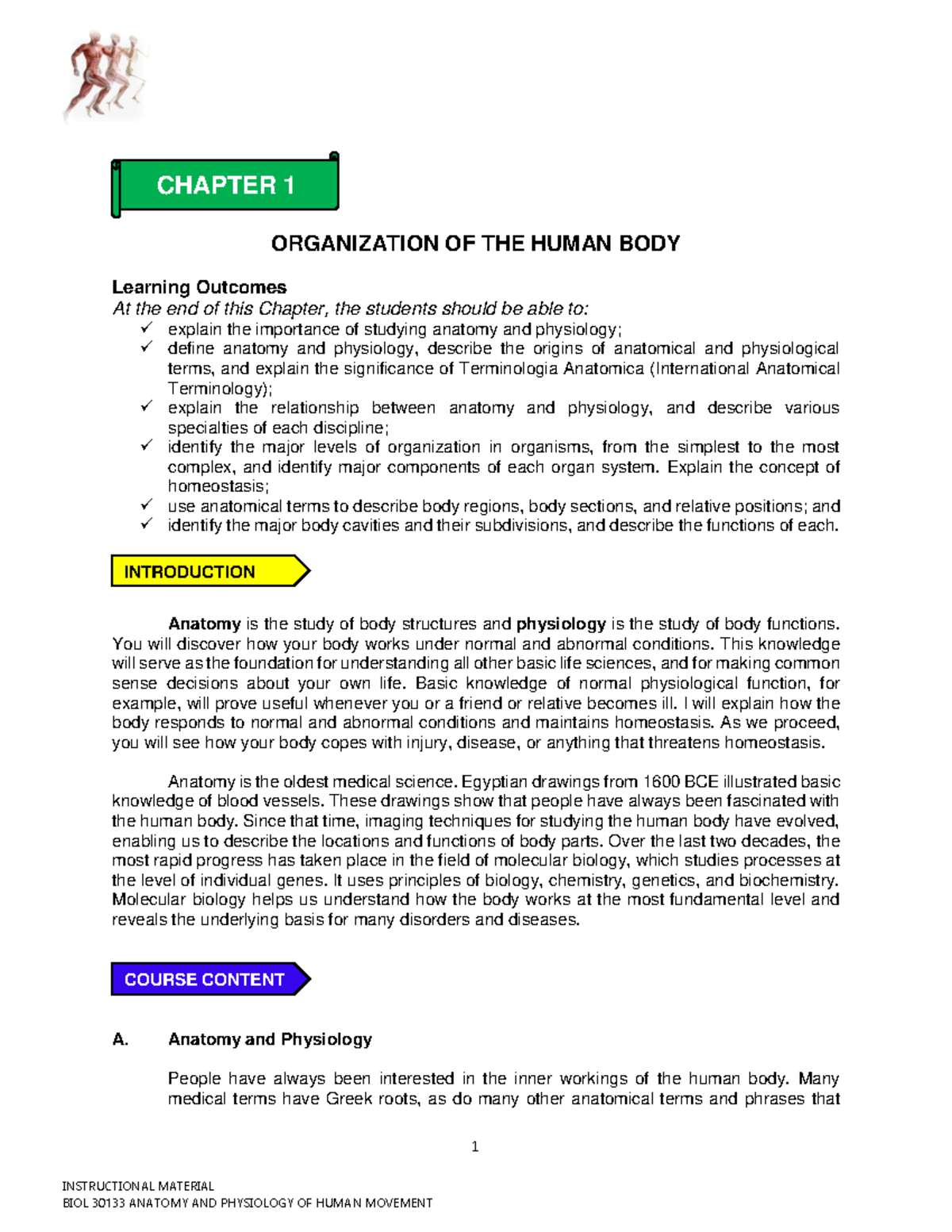 Chapter 1 - Anatomy & Physiology v - 1 INSTRUCTIONAL MATERIAL ...
