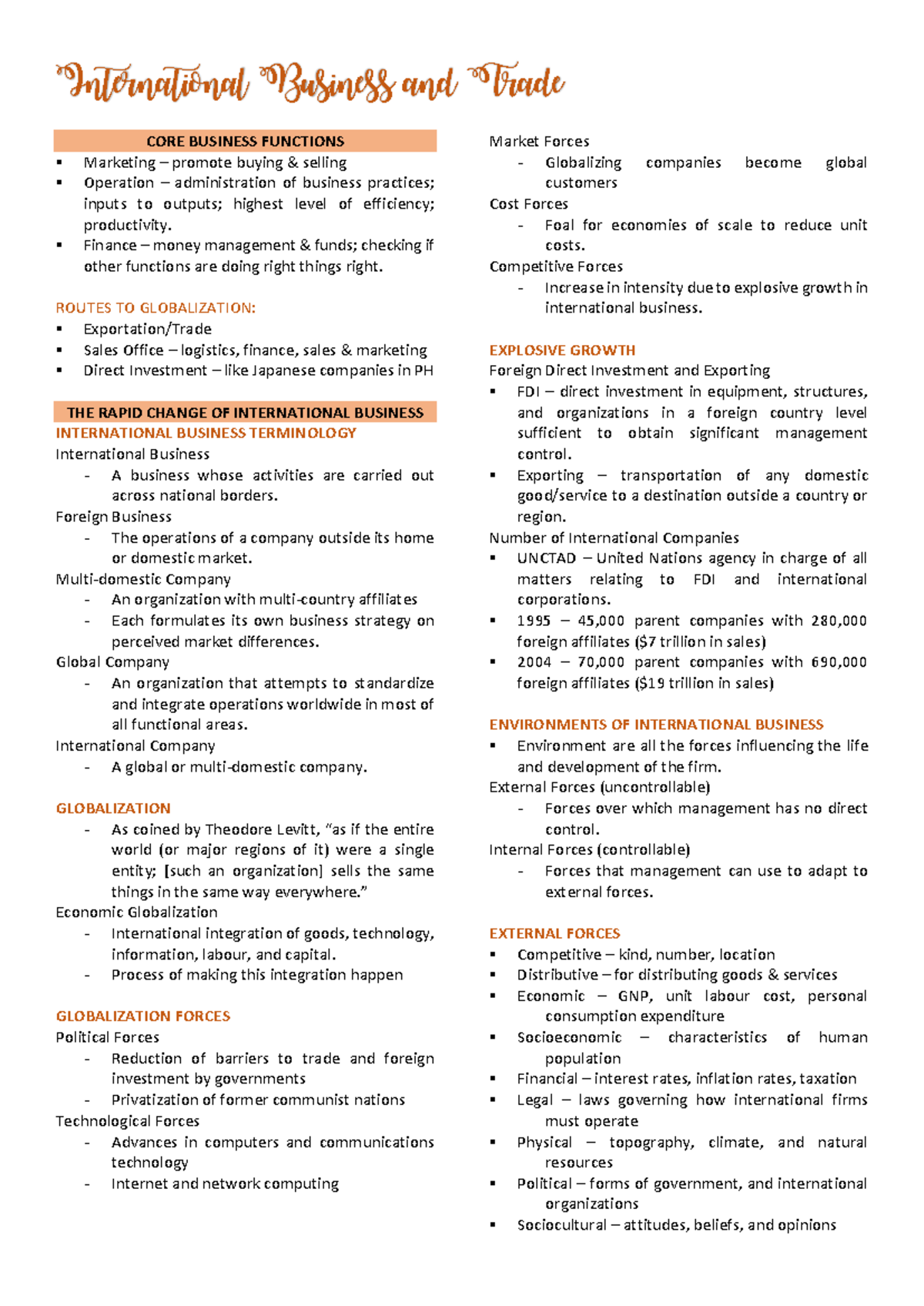 International Business & Trade Lecture Notes (INTB 101) - Studocu