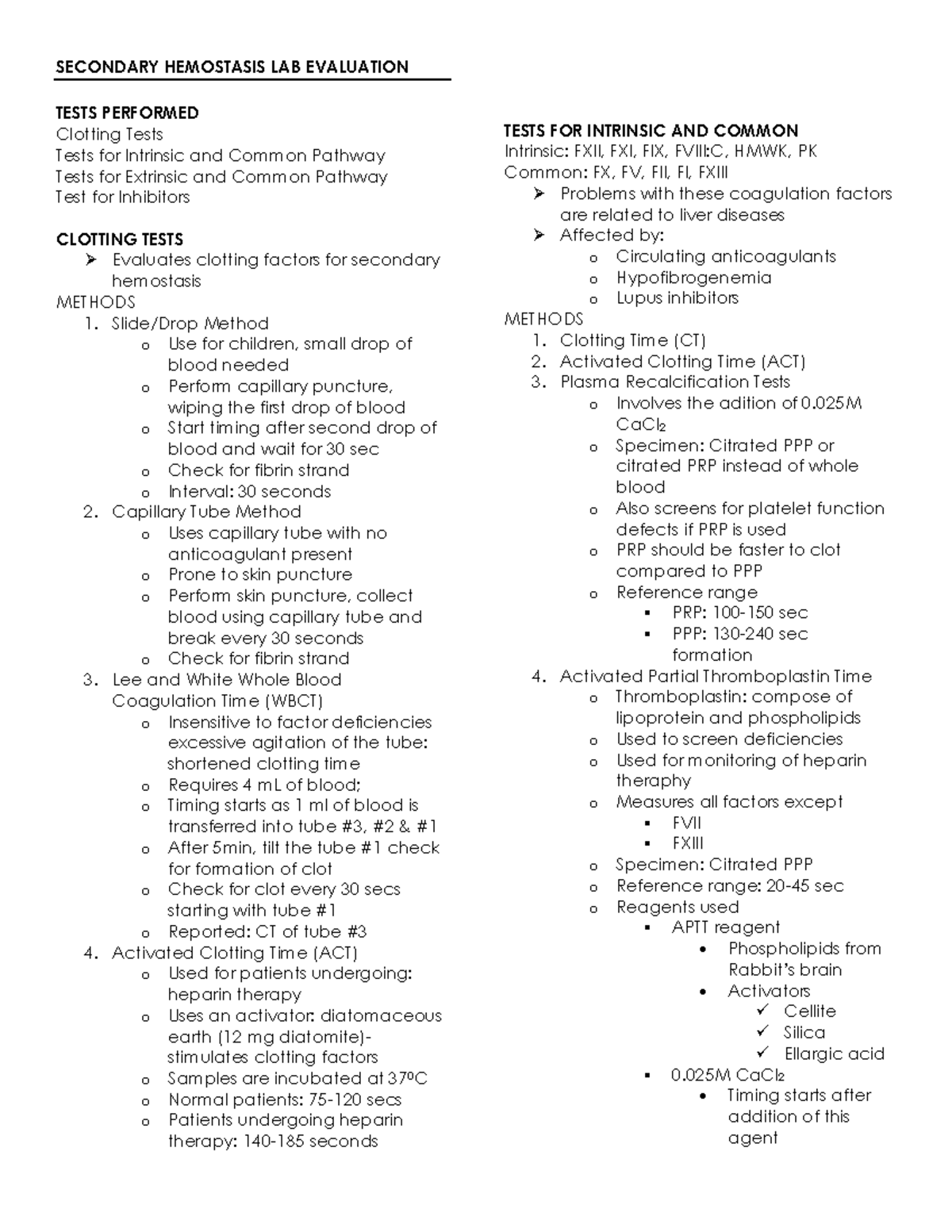 Week 9 Midterms Secondary Hemostasis Laboratory Evaluation converted ...