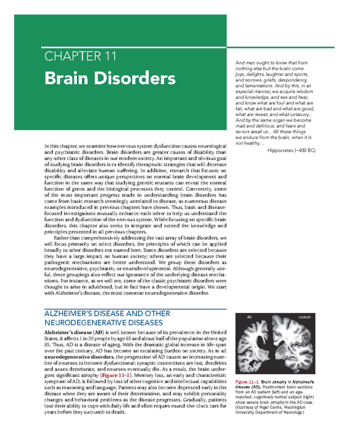 Principles of Neurobiology: Chapter 11 - Brain Disorders Overview - Studocu