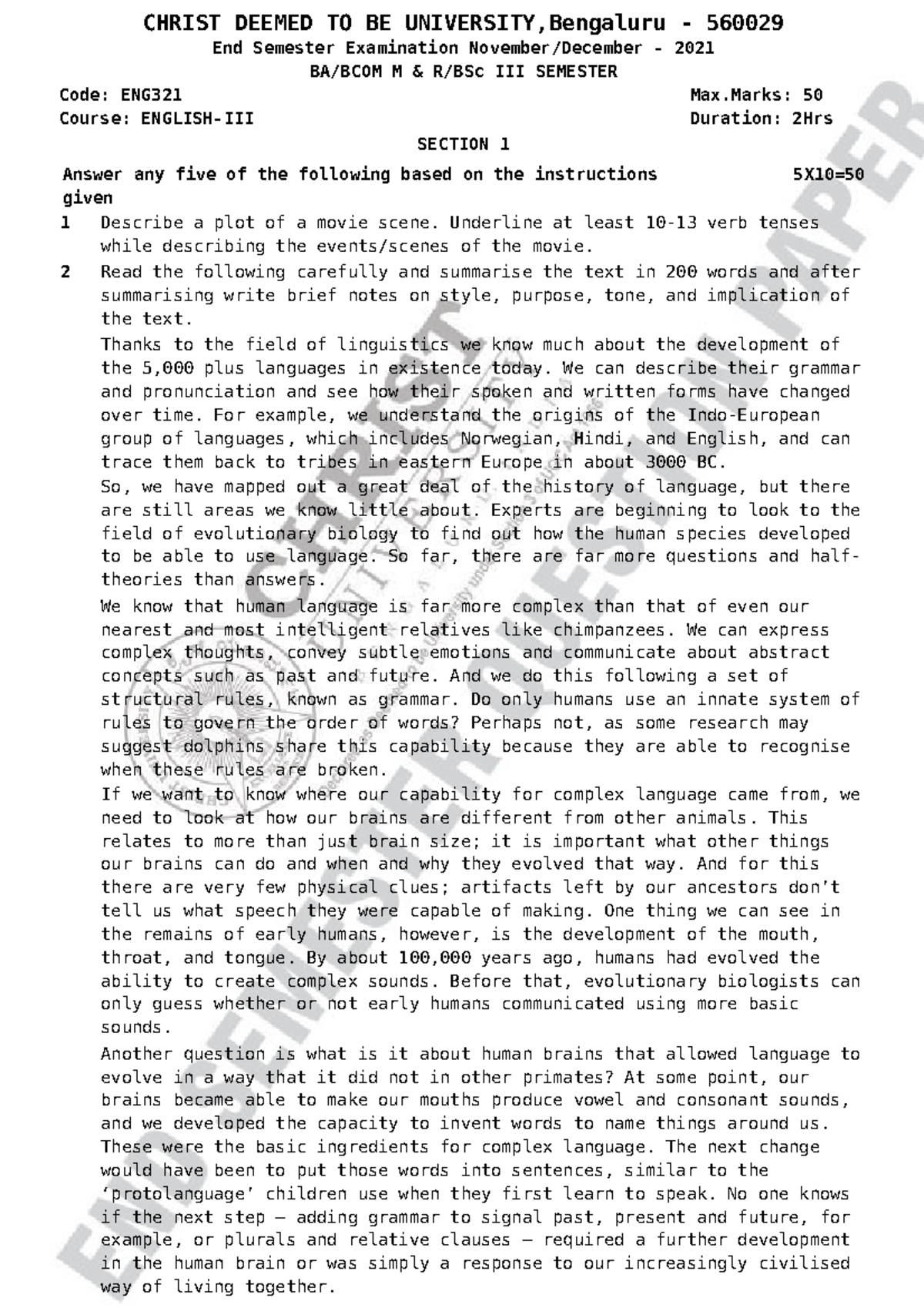 ENG321 - End sem Question Paper - CHRIST DEEMED TO BE UNIVERSITY ...